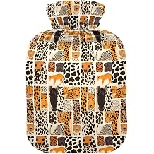 2 L Hot Water Bottle Animal Skins Leopard Zebra Tiger Hot Water Bottle with Cover Soft Velvet Hot Water Bag for Pain Relief Hot Water Bottle for Winter Bed for Hands