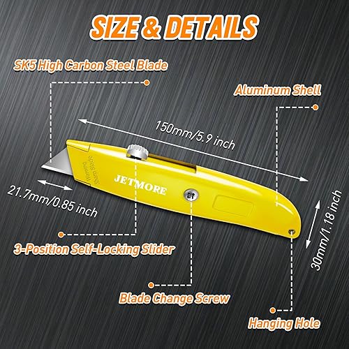 Miniatura 6 de Jetmore Paquete de 4 cortadores de caja, cuchillo utilitario resistente, cortador de caja retráctil con 10 cuchillas SK5, caja de aluminio para el
