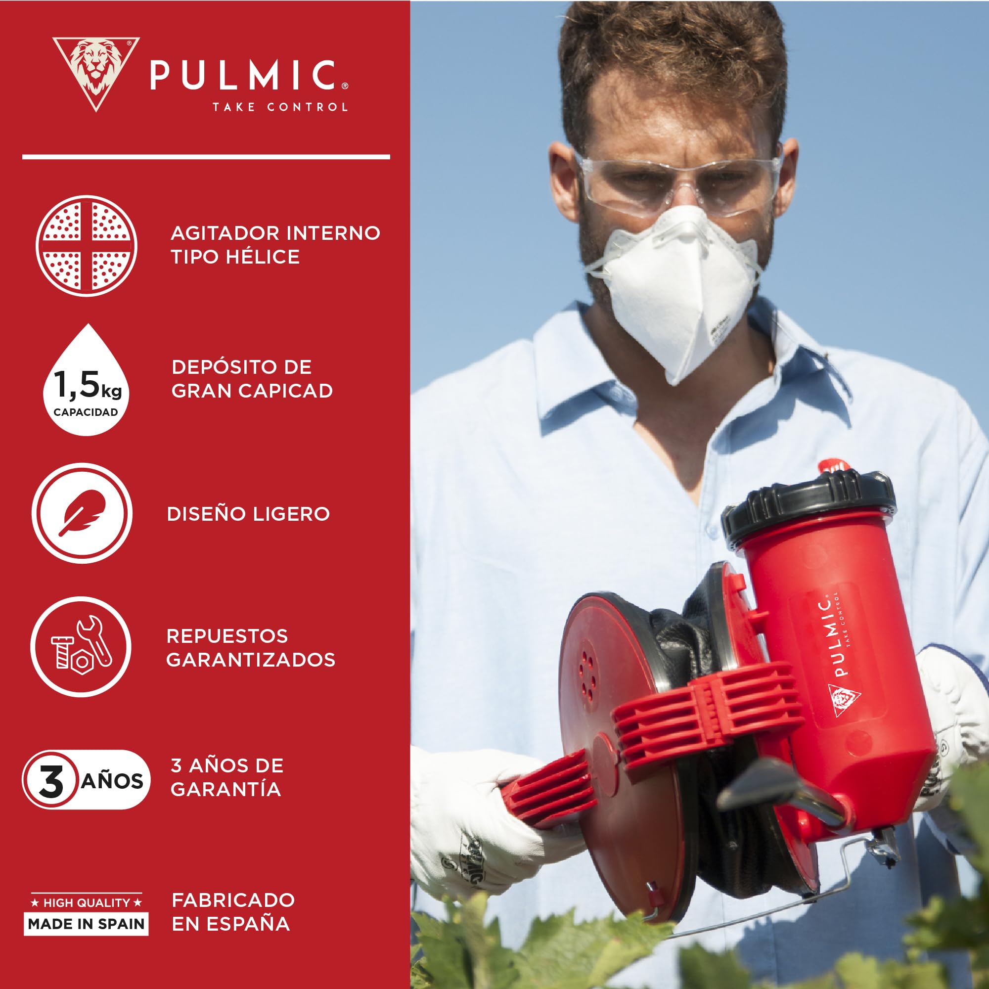 Espolvoreador Azufre, Tierra de Diatomeas e Insecticidas .Pulverizador de Polvo con Agitador, Boquilla y Tubo Orientable .Fuelle para Fumigar Polvo con Agitador. Azufradora 1,5kg Fabricado en España