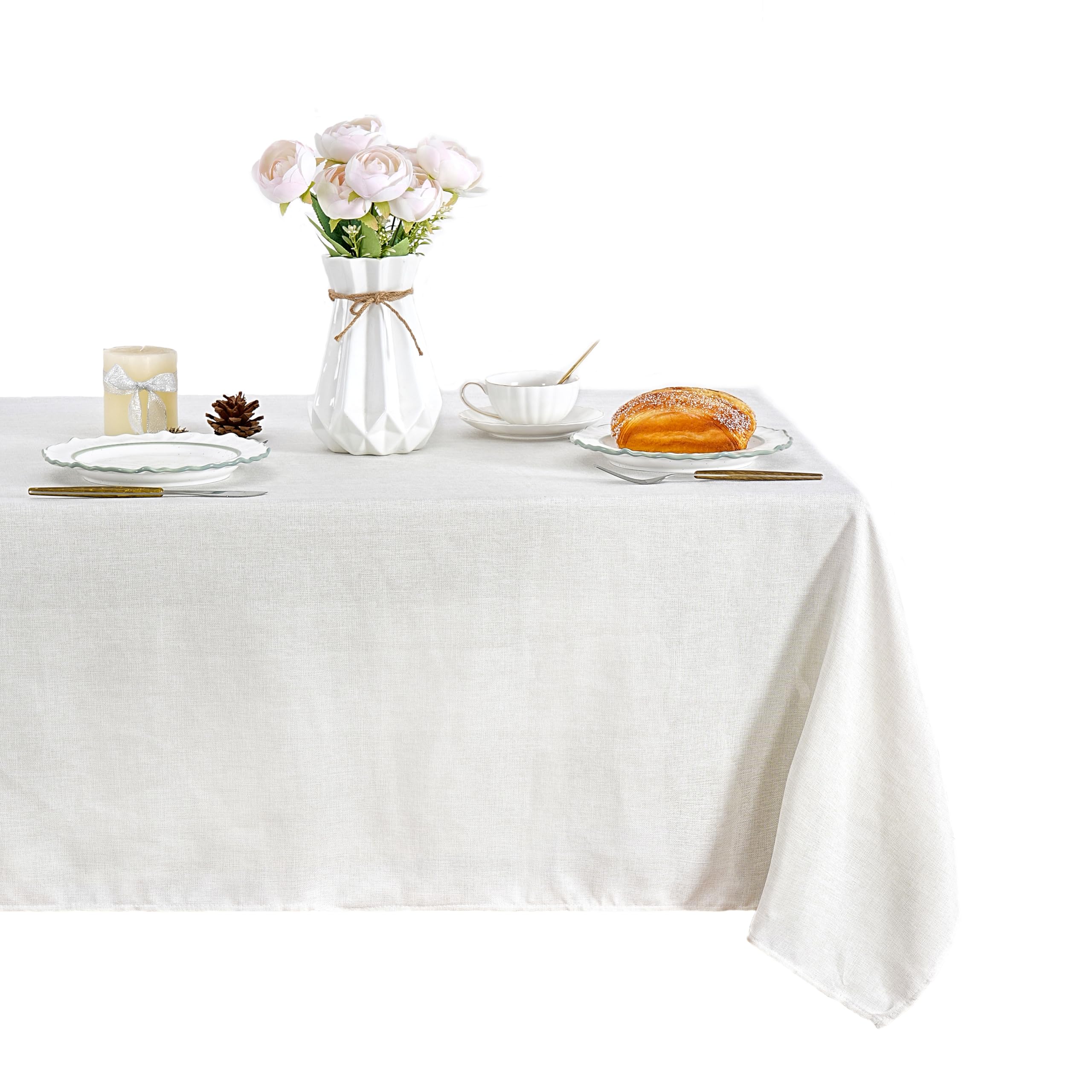 Tischdecke Abwaschbar 100x140cm Wasserabweisendes Tischtuch in Leinen-Optik aus Polyester, Kratzfest für Esszimmer, Balkon Garten Beige