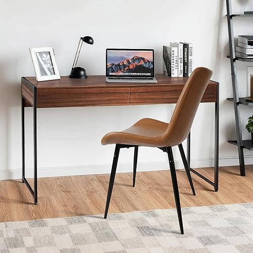 Miniatura 6 de CangLong Sillas de comedor modernas de piel sintética, respaldo de asiento con cojín de poliuretano, patas de metal para silla auxiliar de cocina,