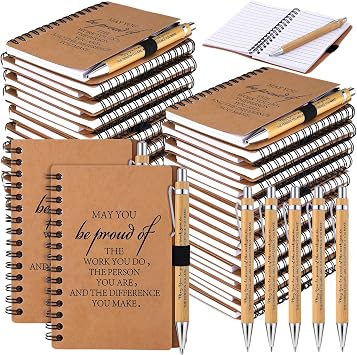 80 Pcs Employee Appreciation Gifts Inspirational Spiral Notebooks Bulk Motivational Journals Thank You Bamboo Ballpoint Pens for Nurse Teacher CoworkerMAY YOU