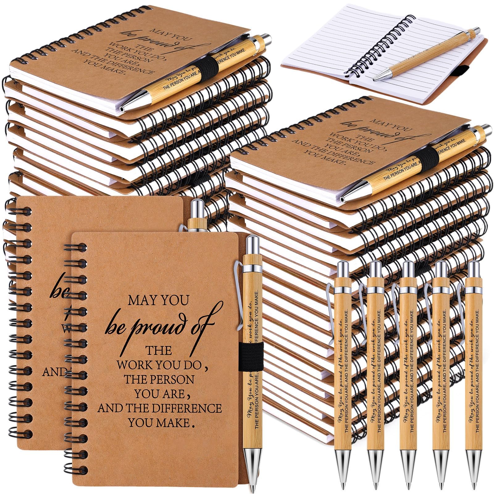 Czlotyh 80 Pcs Employee Appreciation Gifts Inspirational Spiral Notebooks Bulk Motivational Journals Thank You Bamboo Ballpoint Pens for Nurse Teacher