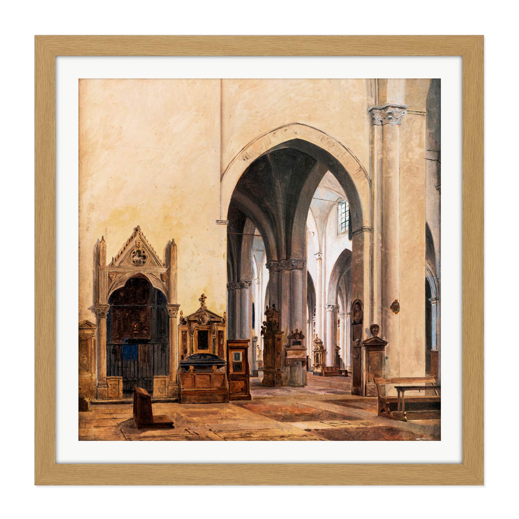 Hansen Interior St Maria Minerva Rome Painting Square Wooden Framed Wall Art Print Picture 16X16 Inch