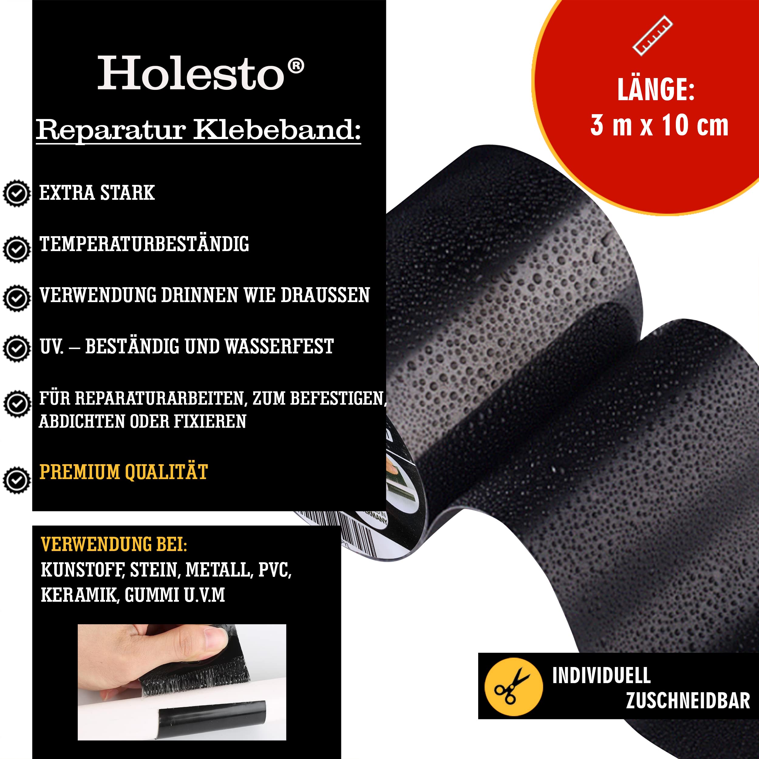 Holesto® Waterproof Adhesive Tape, Extra Strong Repair Tape, Heavy-Duty Water-Resistant Sealing Strip for Roof Gutter, Pool - Image 2