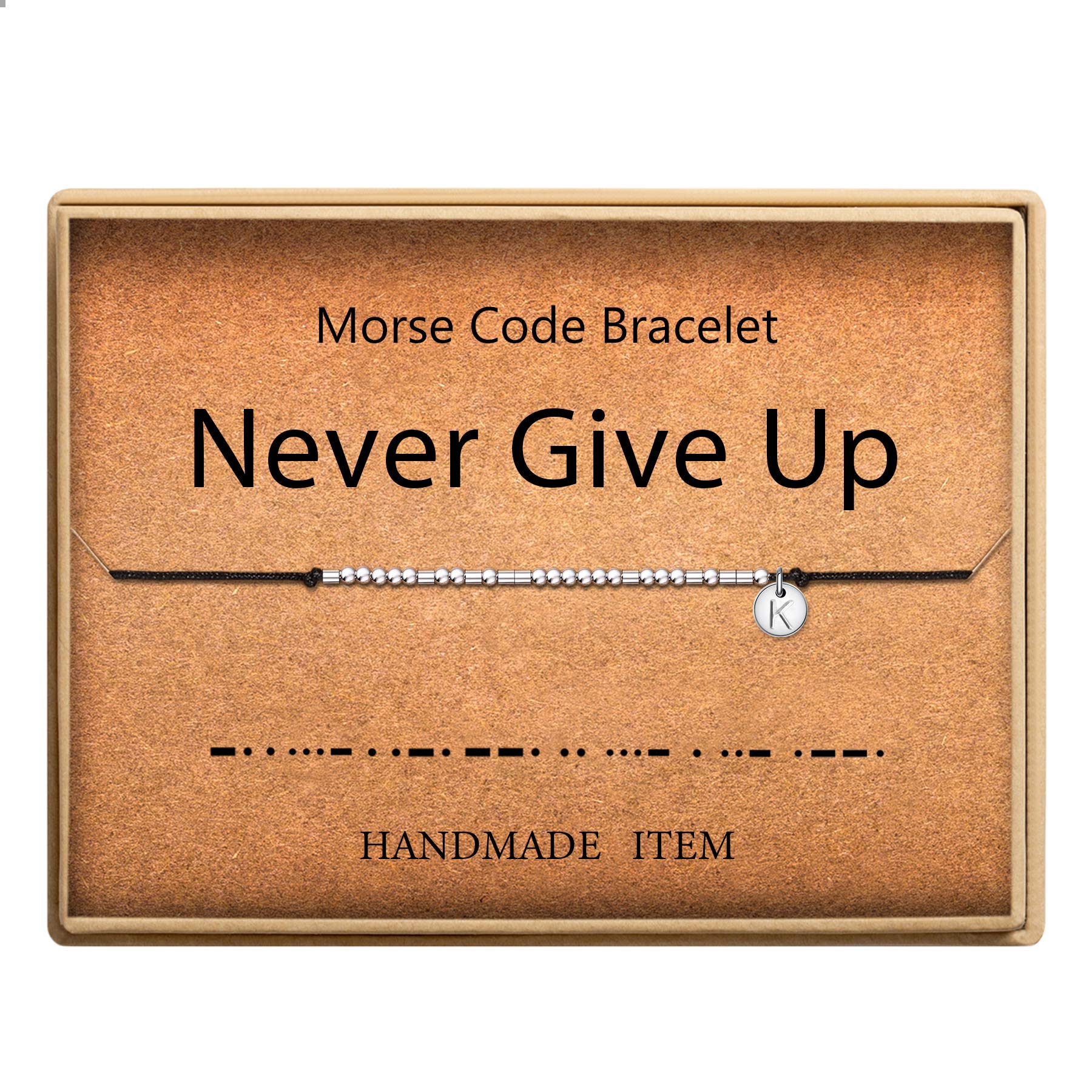 SANNYRA Morse Code Bracelet Initial Disc Beads on Adjustable Silk Cord Friendship Bracelet 26 Letters Alphabets Inspirational Gift for Her