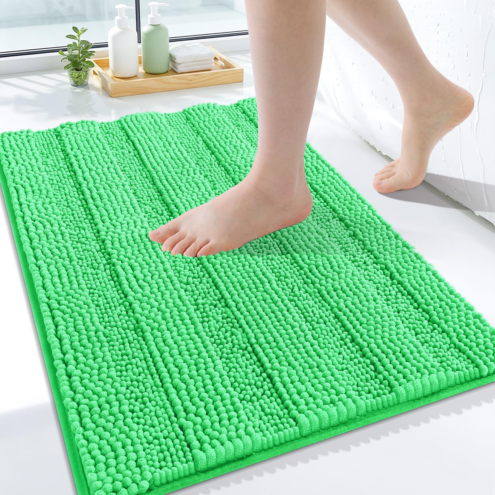 Grandaily Chenille Bathroom Rugs 24x16, Soft Bath Mats, Mint Green
