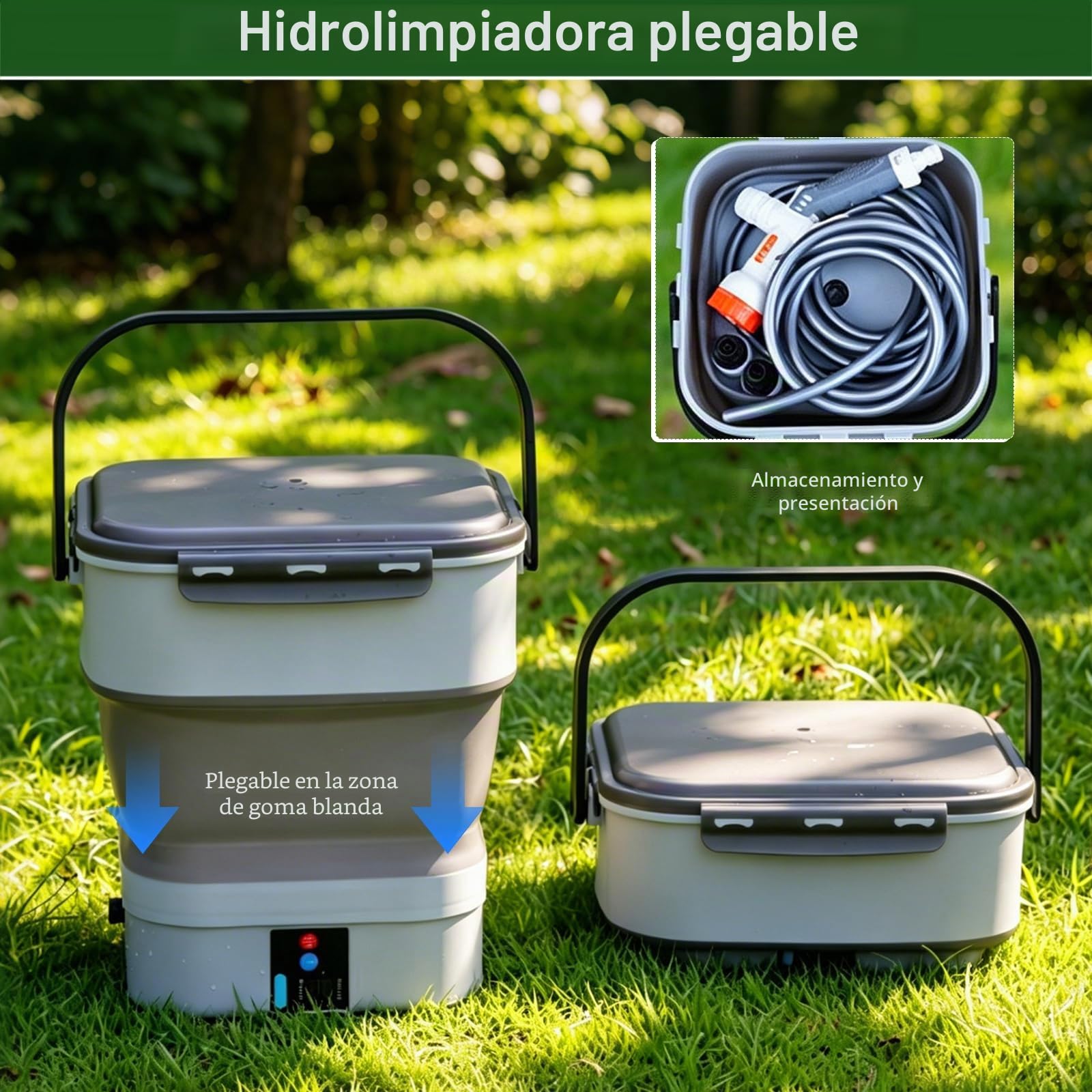 Limpiadoras a Presión Portátil, Inalámbrico Hidrolimpiadora Móvil Plegable con 5 Modos de Pulverización, Depósito de Agua:12L, Pulverizador Eléctrico Multifunción a Presión para Camping y Jardín