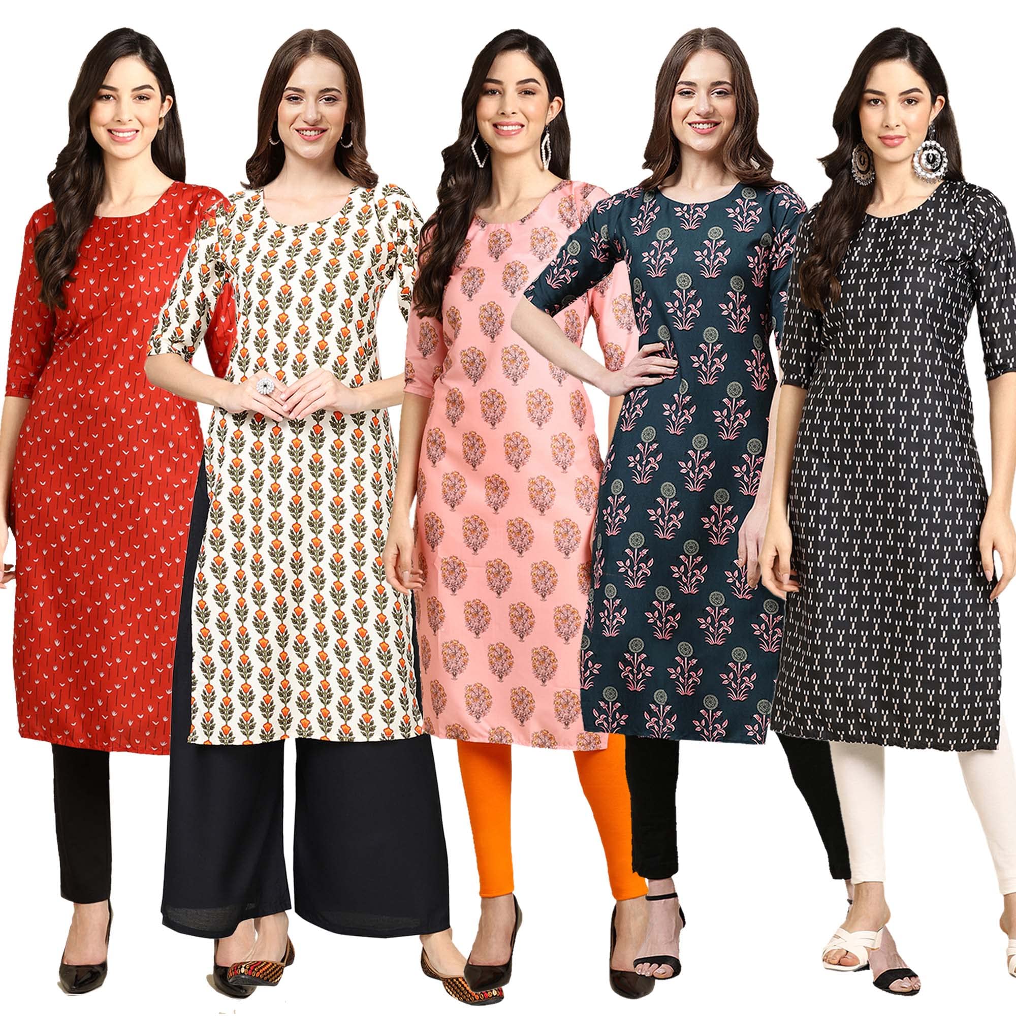 Pinkmint Women's Crepe Digital Print Straight Kurta (Pack Of 5) [S-370-352-368-335-362-Xxl]