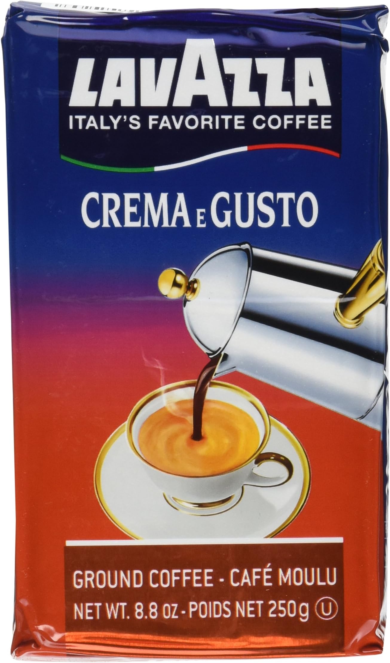 Lavazza medium roast Crema e Gusto Ground Coffee, Italian Espresso, 8.8-Ounce Brick