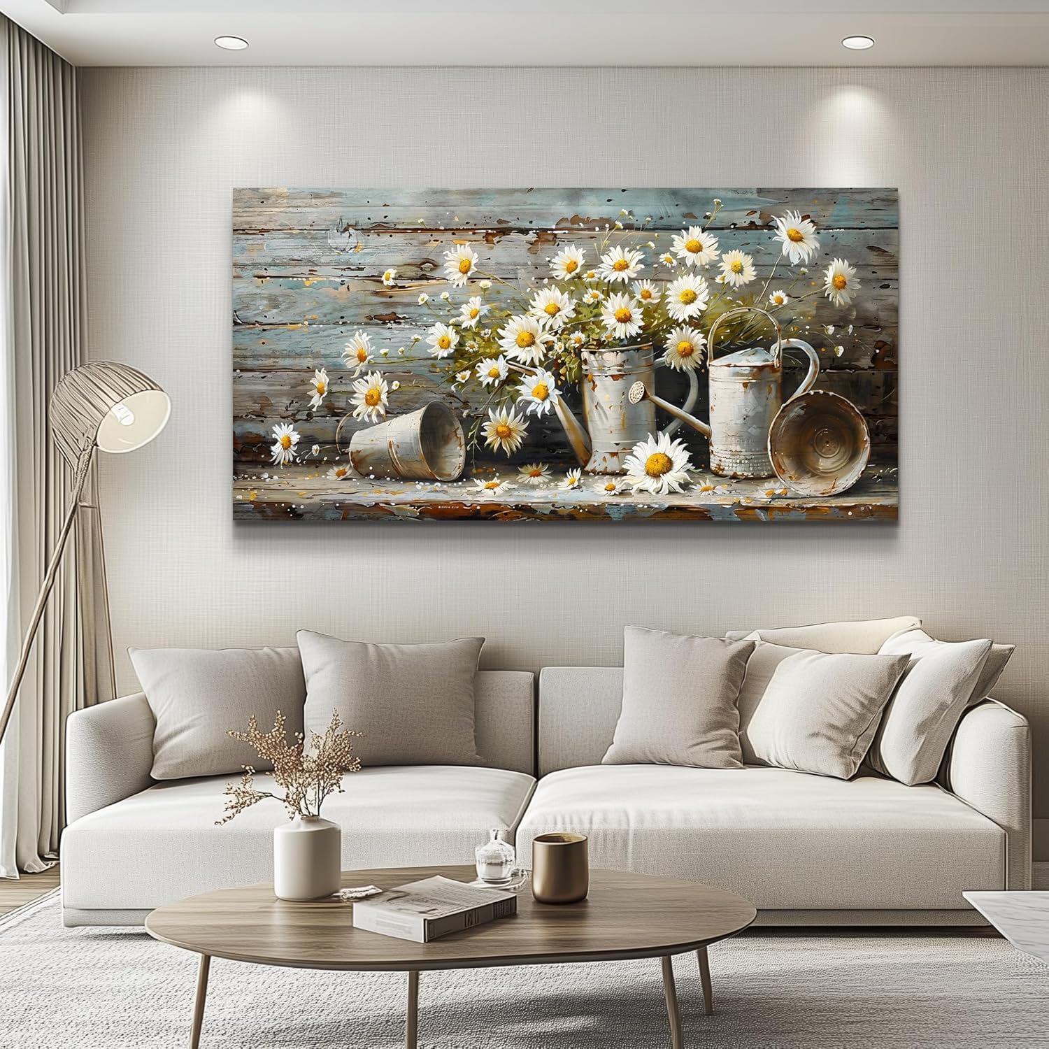 lianyibo Canvas Wall Art For Living Room Wall Decor Daisy Rustic Landscape Painting Farmhouse Pictures Artwork Home Decor(70x140/Frameless)