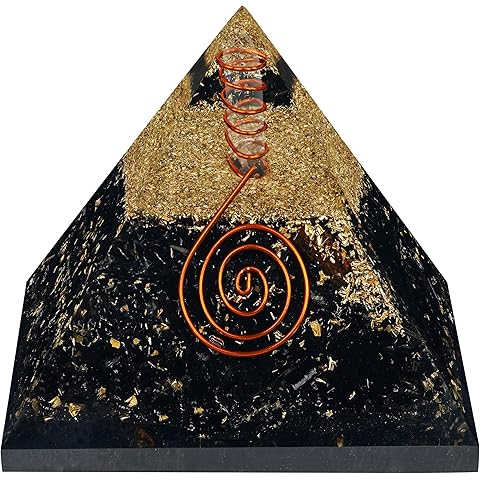 Chakra Healing Crystal Pyramid, Unique Birthday Gifts for Womens, Mom, Love One, Black Tourmaline Orgonite Orgone Pyramid for Meditation, Balance, Positive Energy, Success, Office Desk Decor