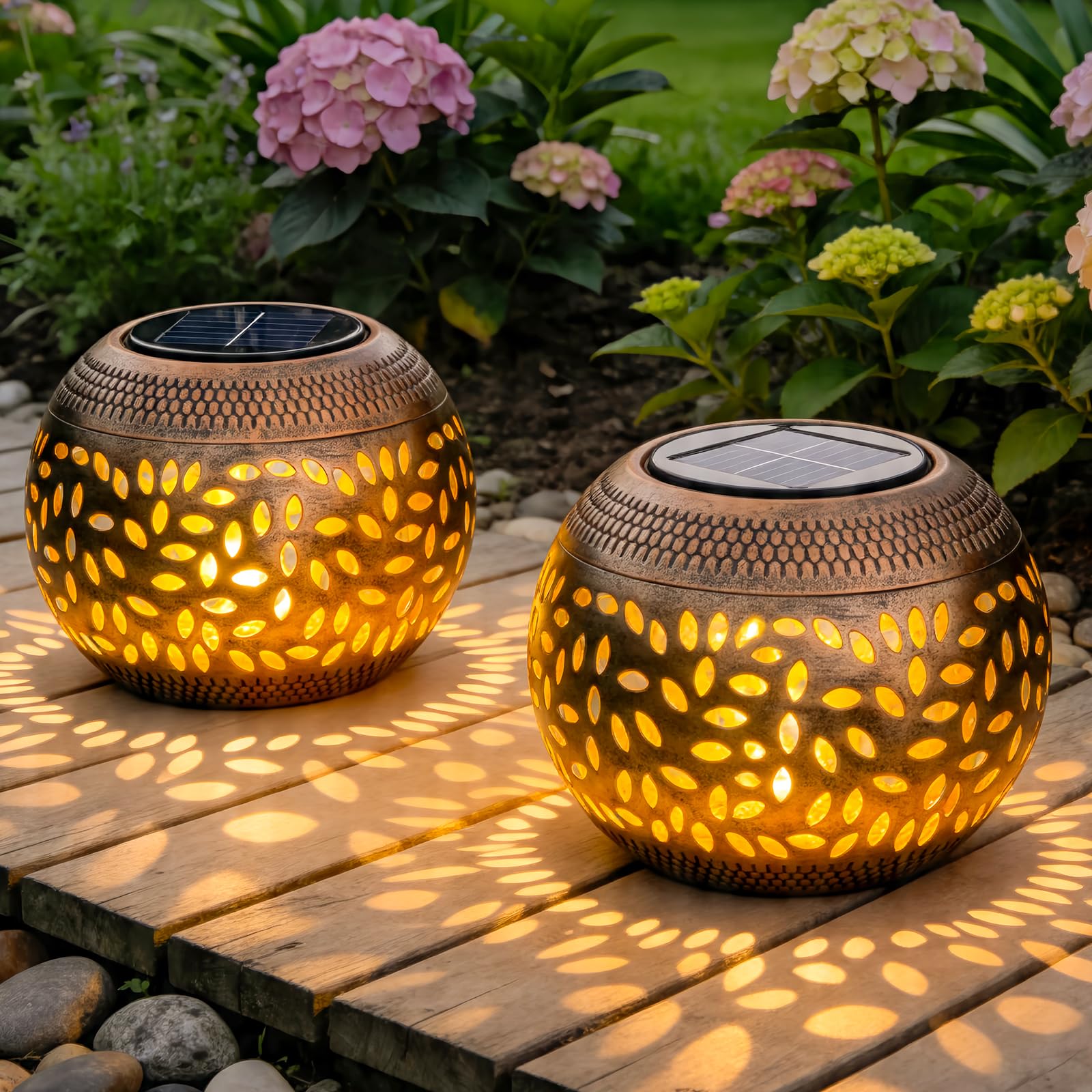 Faroles solares impermeables exterior de cobre de mesa para jardín y patio de JMEXSUSS paquete de 2 8