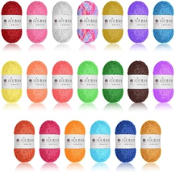 20 Skeins Scrubby Yarn for Dishcloths, Washable Polyester Rainbow Sparkly Yarn for Knitting Dishwashing Dishcloths, Craft Kit in Assorted Colors