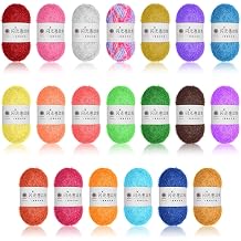 20 Skeins Scrubby Yarn for Dishcloths, Washable Polyester Rainbow Sparkly Yarn for Knitting Dishwashing Dishcloths, Craft Kit in Assorted Colors