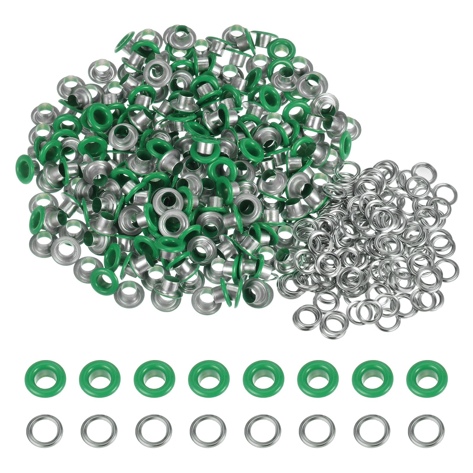sourcing map 200 Set Color Round Grommets 5mm 3/16" Hole Metal Eyelets with Washers for Scrapbooking Shoes Clothes Leather Canvas, Green