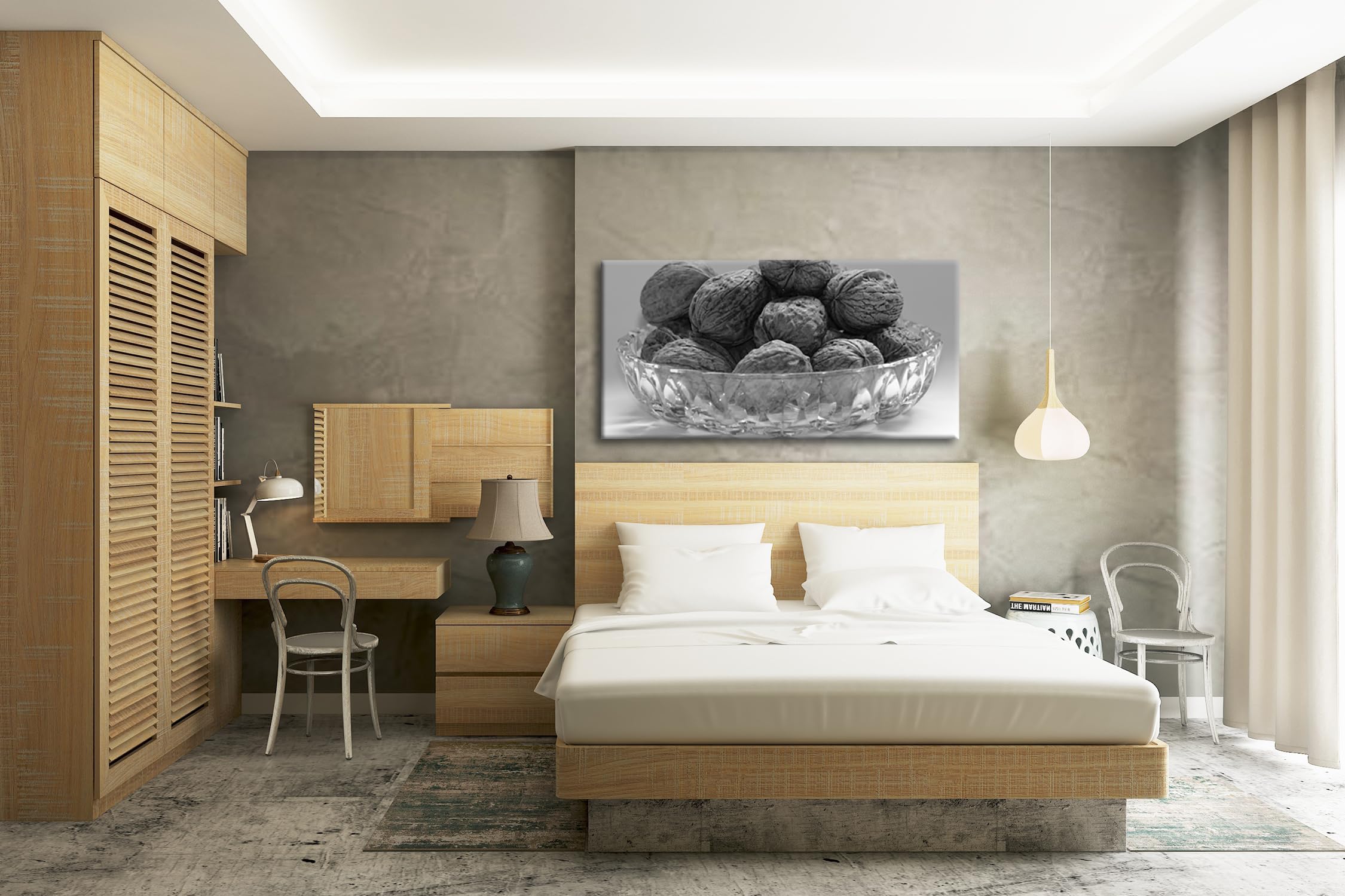 Chrupiące orzechy włoskie w skorupie panorama 100 x 50 cm efekt: czarny/biały jako obraz na płótnie, motyw oprawiony na ramie z prawdziwego drewna, wysokiej jakości druk cyfrowy z ramą
