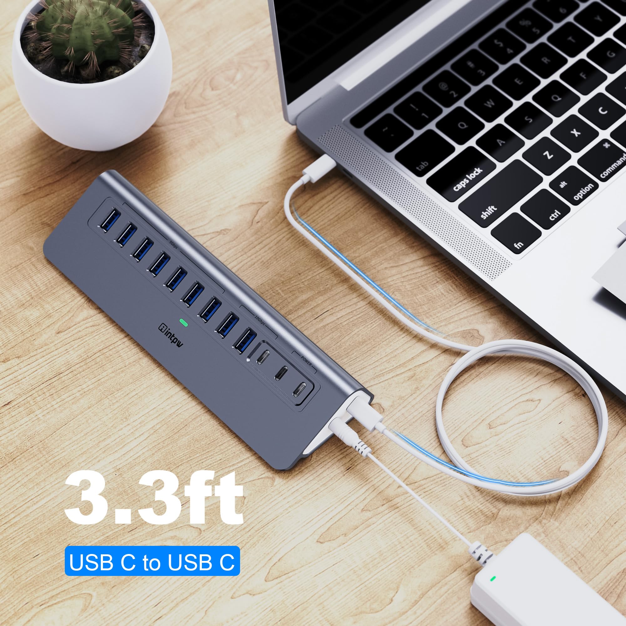 YH9AC - Concentrador USB alimentado de 10 Gbps, divisor USB de 12 puertos con USB A/USB C 3.2, 4 USB 3.0, 2 puertos de carga PD de 45 W, adaptador de corriente de 65 W + cable de 3.3 pies