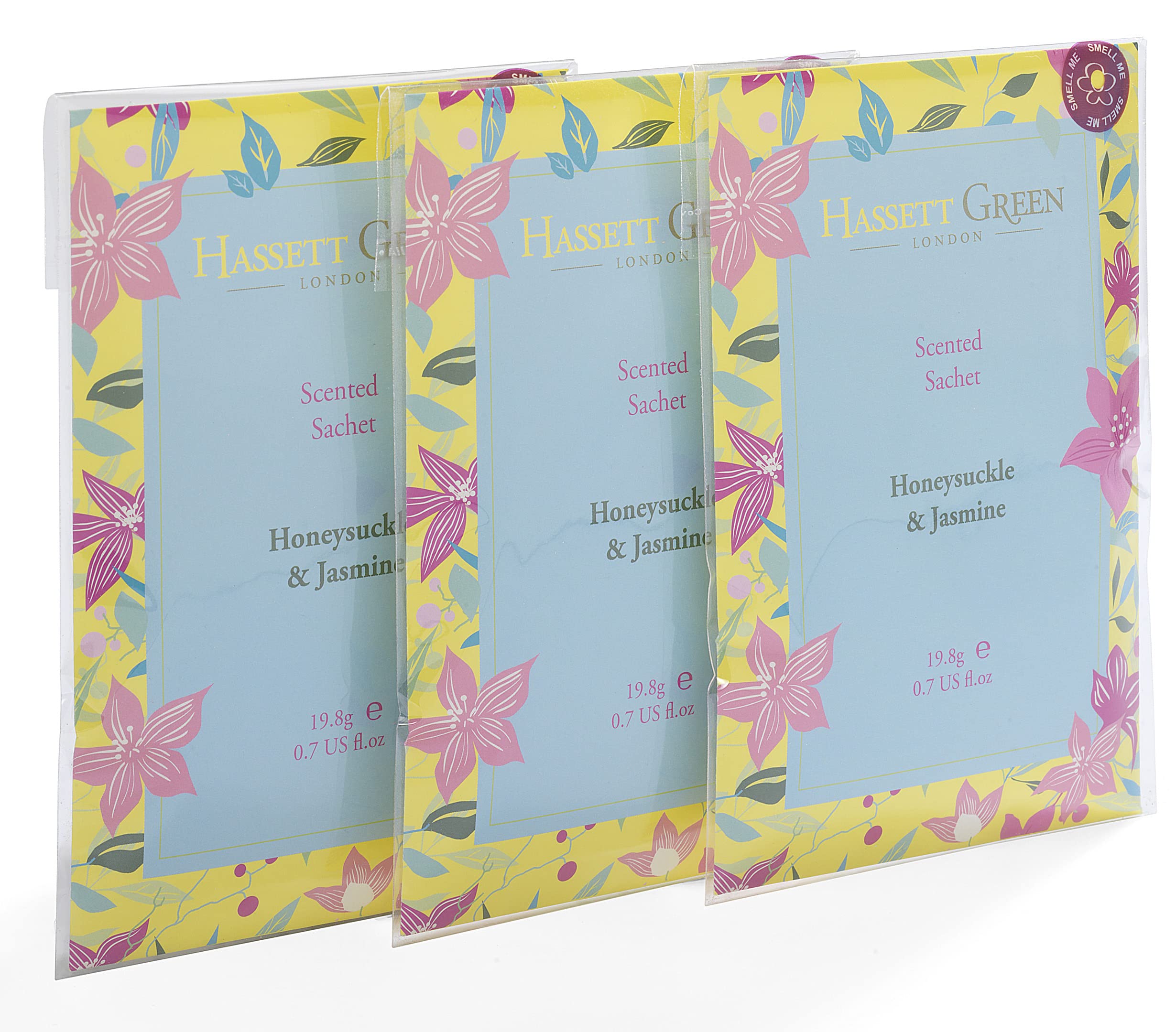Hassett Green London - Honeysuckle & Jasmine - Handmade Large Scented Sachets - Pack of 3 - For Wardrobes & Drawers