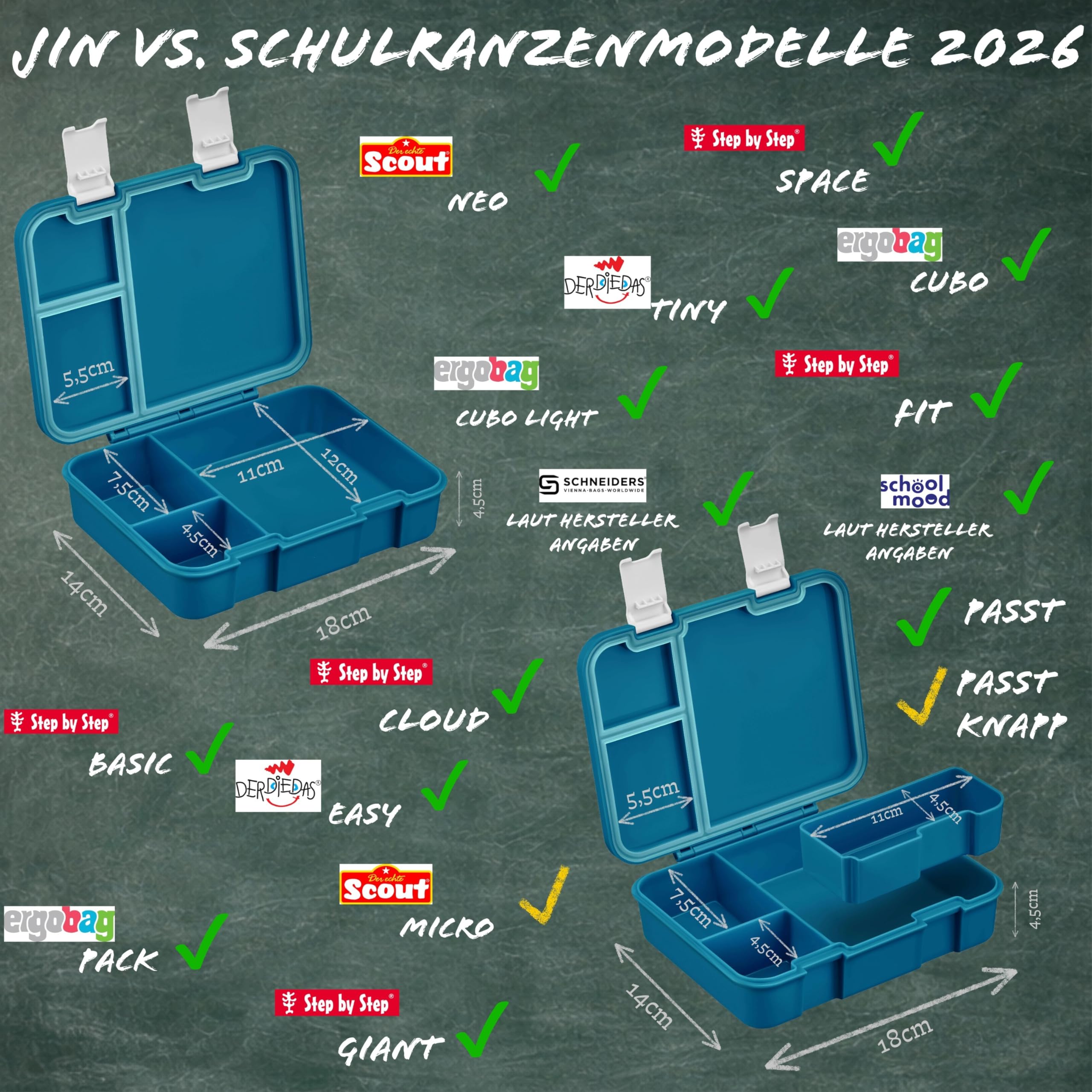 My Vesperbox Jin Set – Bento Box & Trinkflasche 500 ml – Lunchbox mit variablen Fächern – Brotdose für Kinder – auslaufsicher, BPA-frei – ideal für Schule & Kindergarten