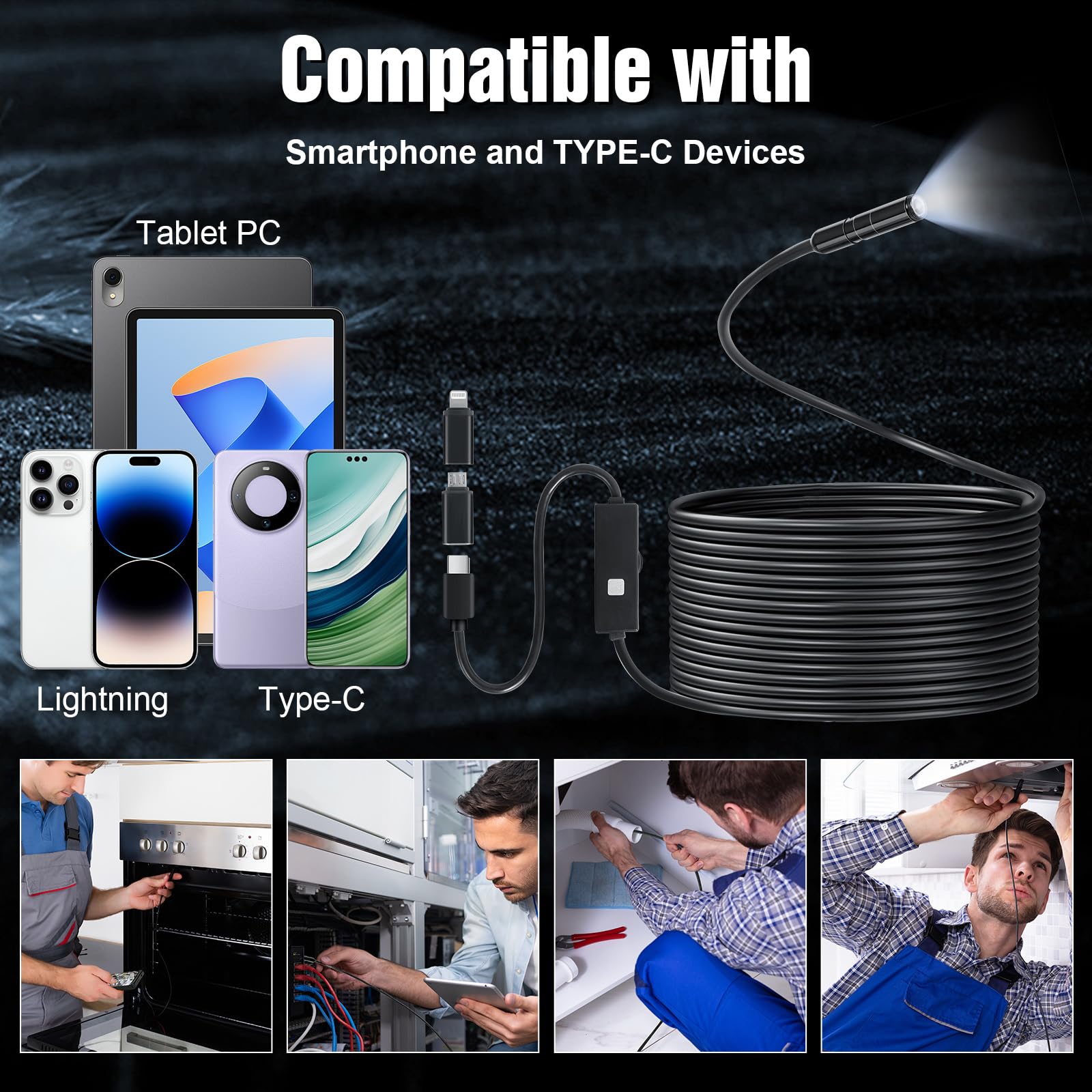Romon Kamera inspekcyjna, 8,2 mm Endoskop przemysłowy, endoskop 10800P HD Endoskop kamera inspekcyjna rura wodoodporna IP67 Cyfrowa kontrola kamery z 8 lampkami LED do smartfona