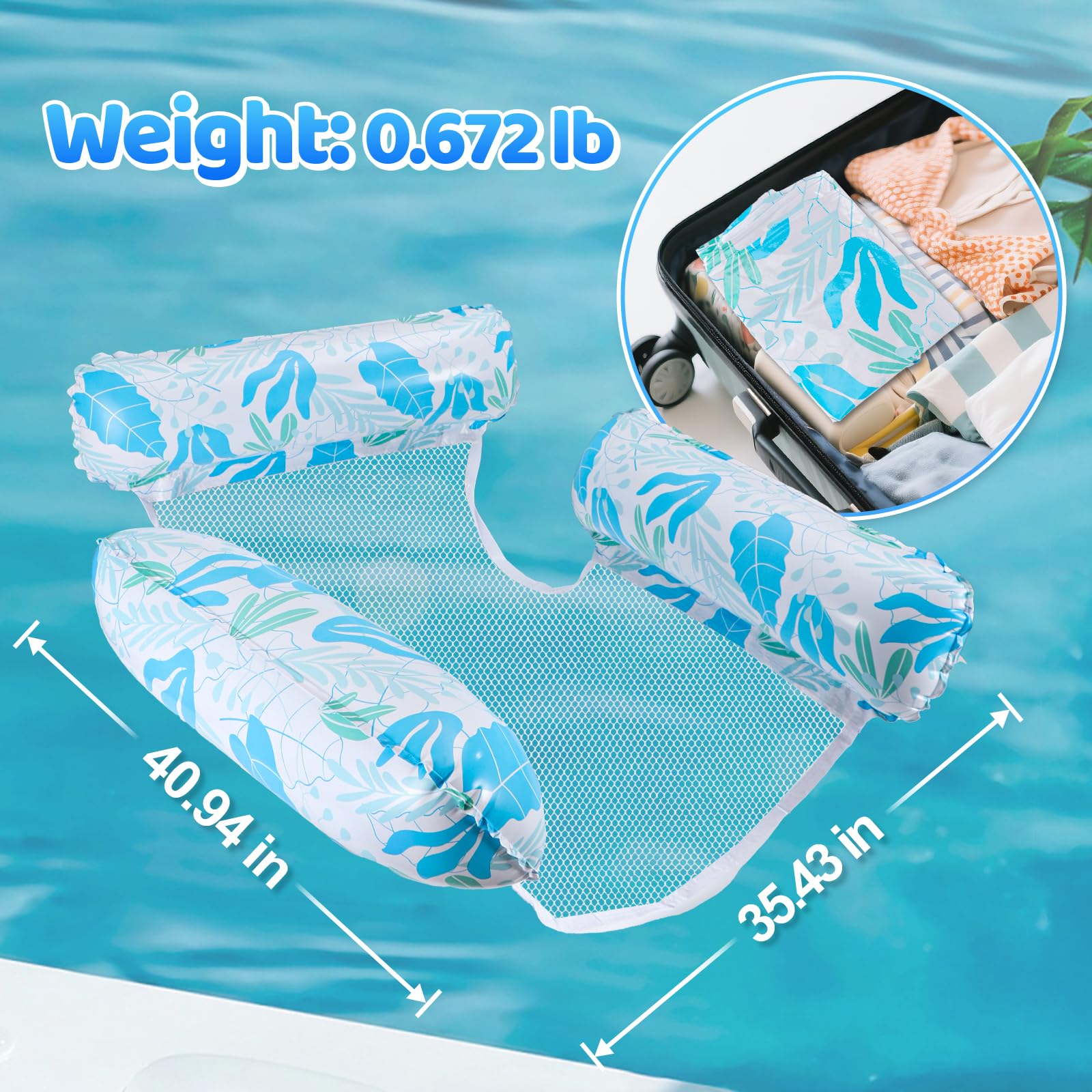 GCRQ Pack De 2 Hamacas Flotantes Inflables Para Adultos De PVC Ultraresistente 450D, Con Diseño Tropical, Incluye Bomba, Ideal Para Piscina, Playa Y SPA (Azul/Verde)