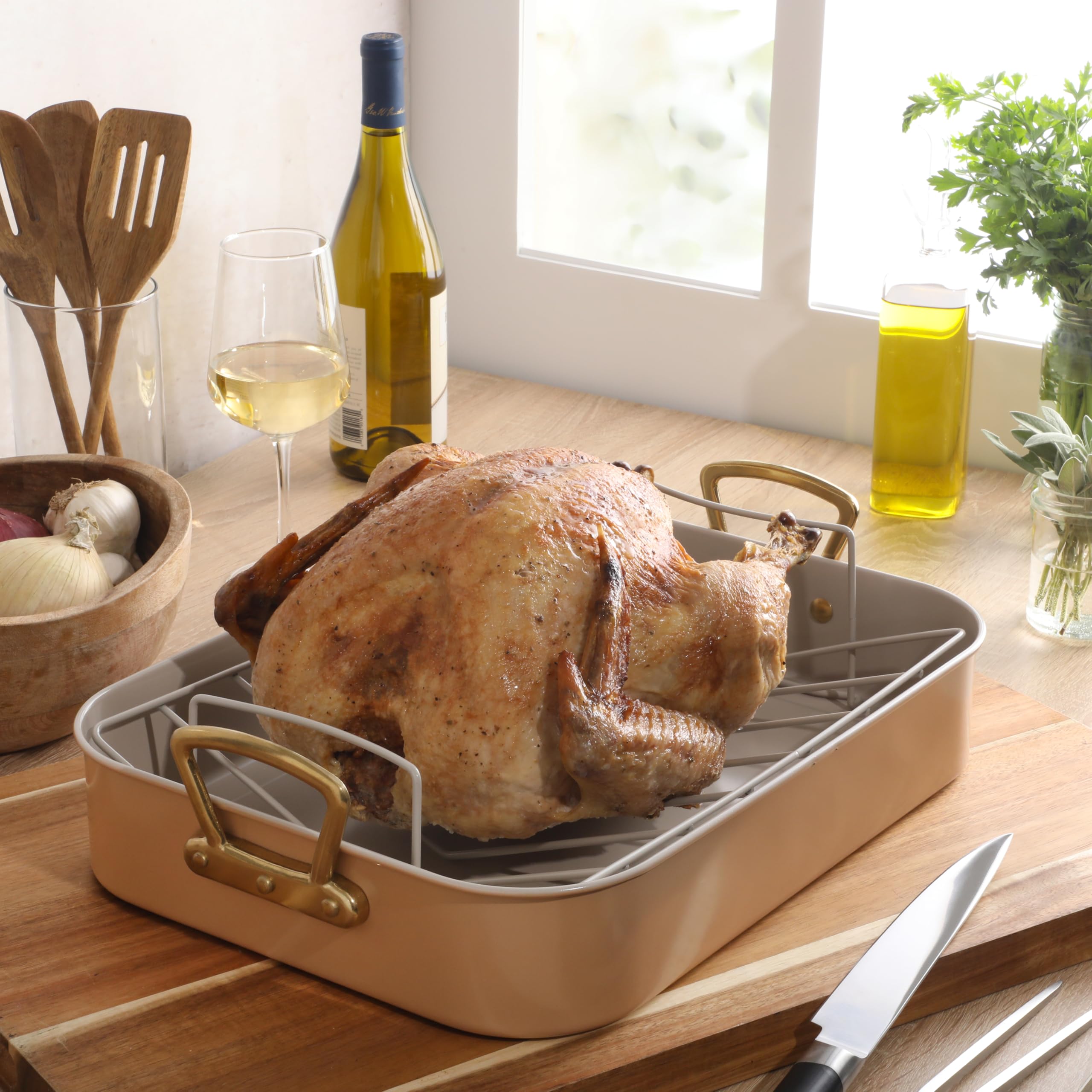 Amazon.com: Gibson Home Broxton 2-Piece Nonstick Roaster Pan with