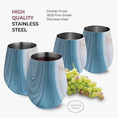 Miniatura 5 de Vasos de vino irrompibles de acero inoxidable, juego de 4 copas de vino de 18 onzas. Juego de copas de vino para vino rojo y blanco sin tallo de