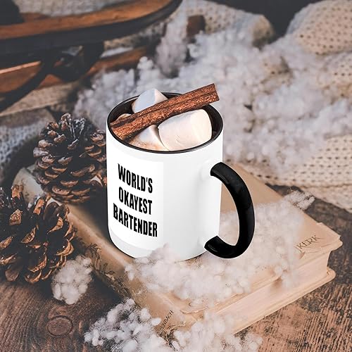 Miniatura 6 de 3dRose Worlds Okayest Bartender - Taza negra de dos tonos, 11 onzas