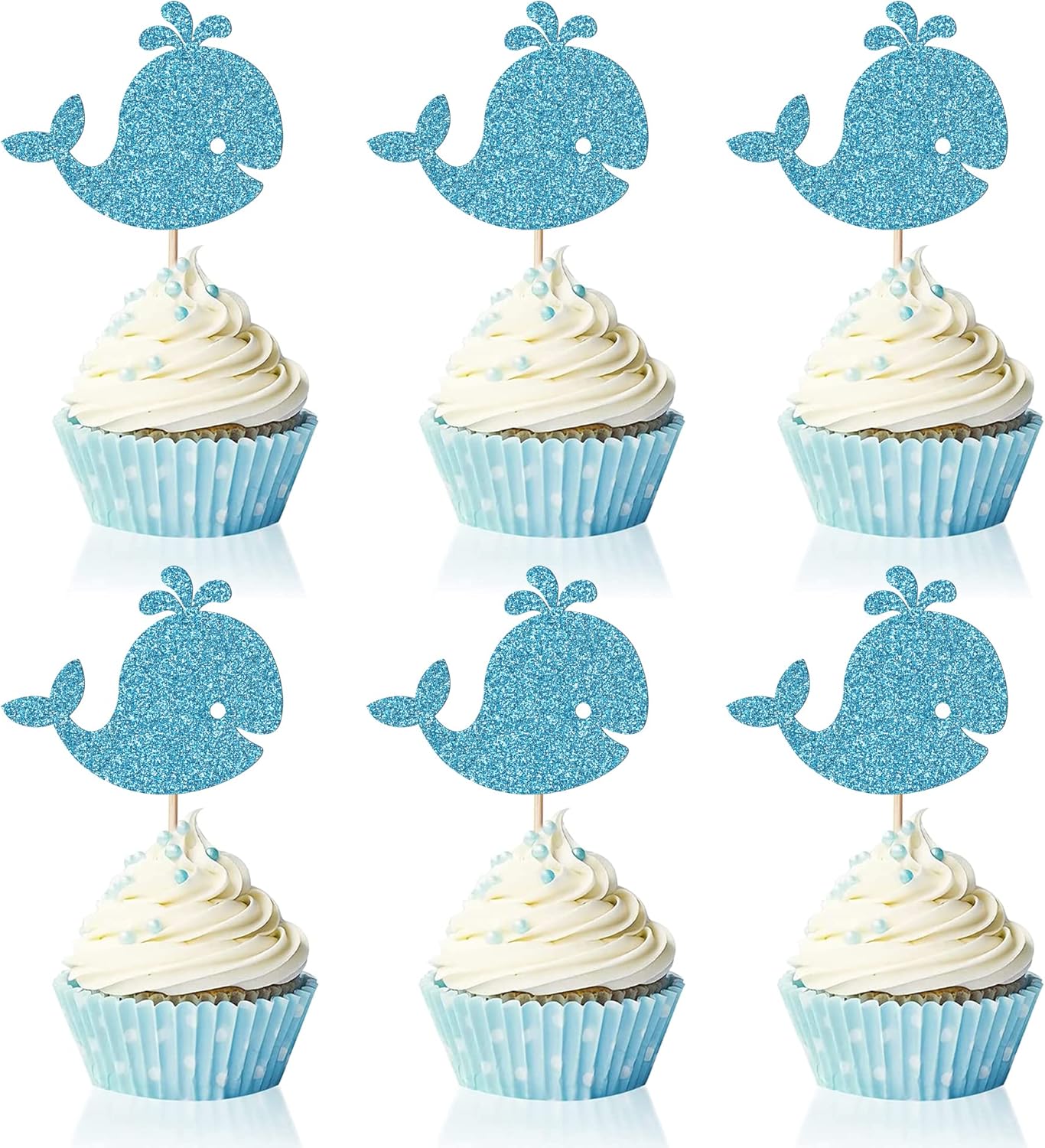 Buy Trelsan 24 Piece Whale Cupcake Toppers Blue Glitter Baby Shower