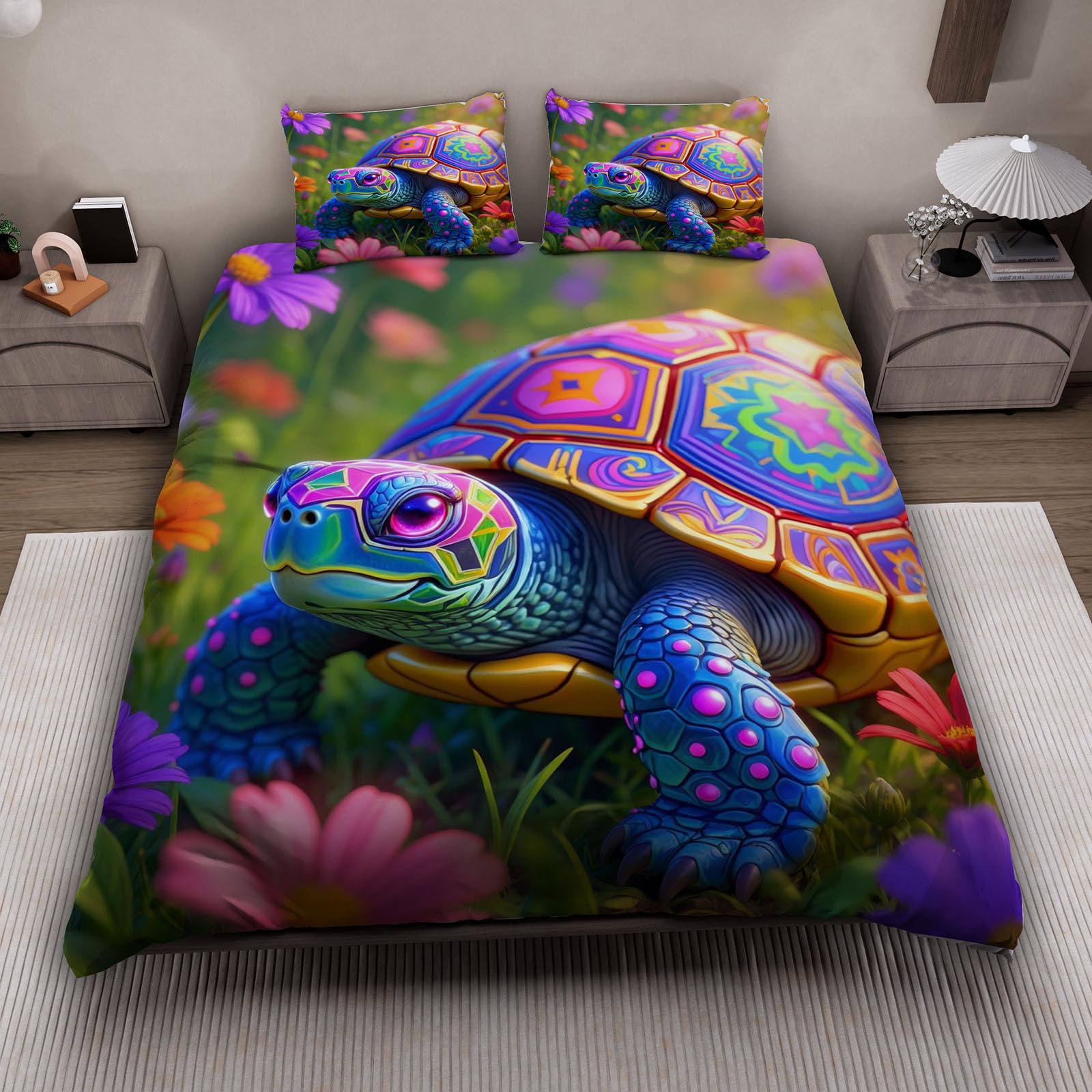 Housse de couette tortue de mer 240x260 parure de lit 3 pièces 2 personnes