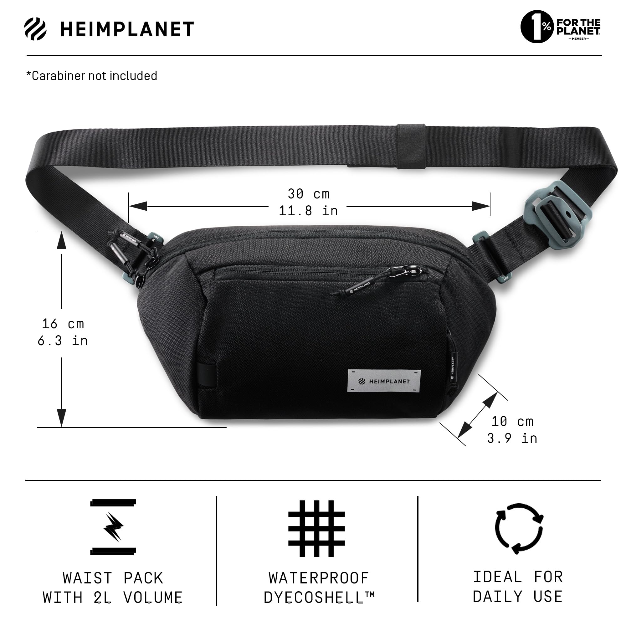 HEIMPLANET Original | Transit Line Sling Pocket XL | wodoodporna torba na biodra z wysokiej jakości materiału DYECOSHELL | obsługuje 1% dla planet