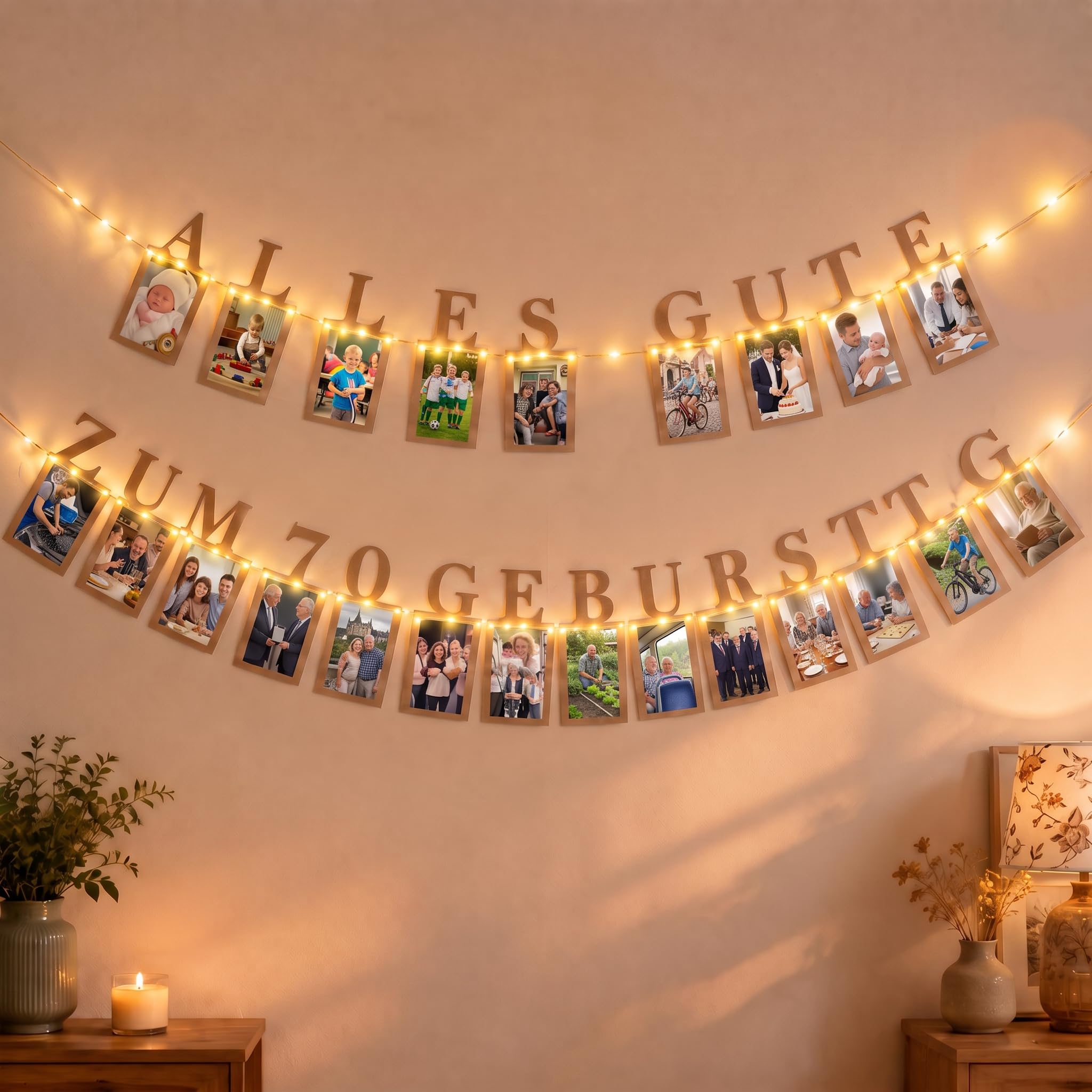 Seutgjie 70th Birthday Photo Garland Decoration Banner with LED Light