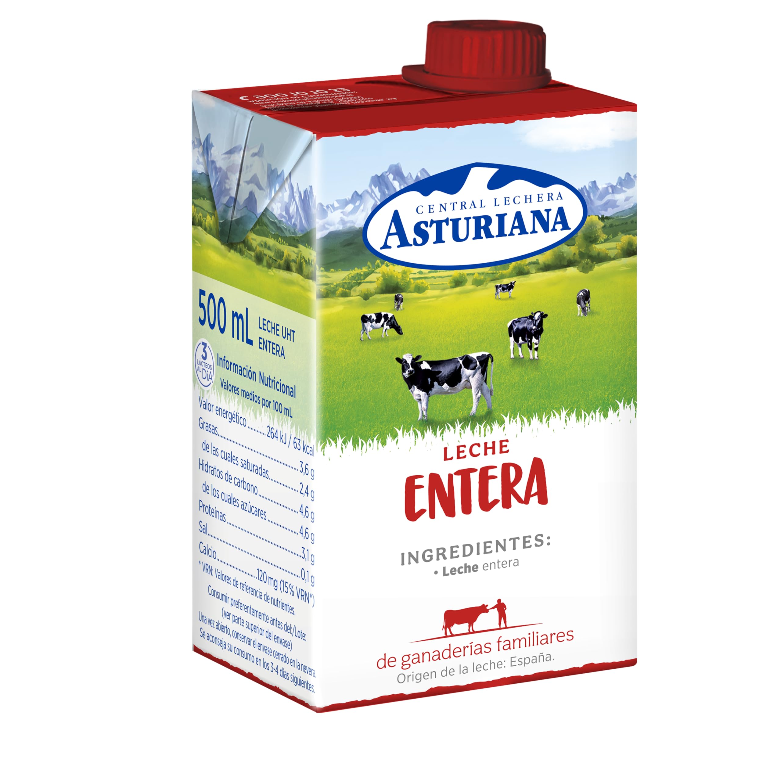 Central Lechera Asturiana Leche Entera, 6 x 500ml
