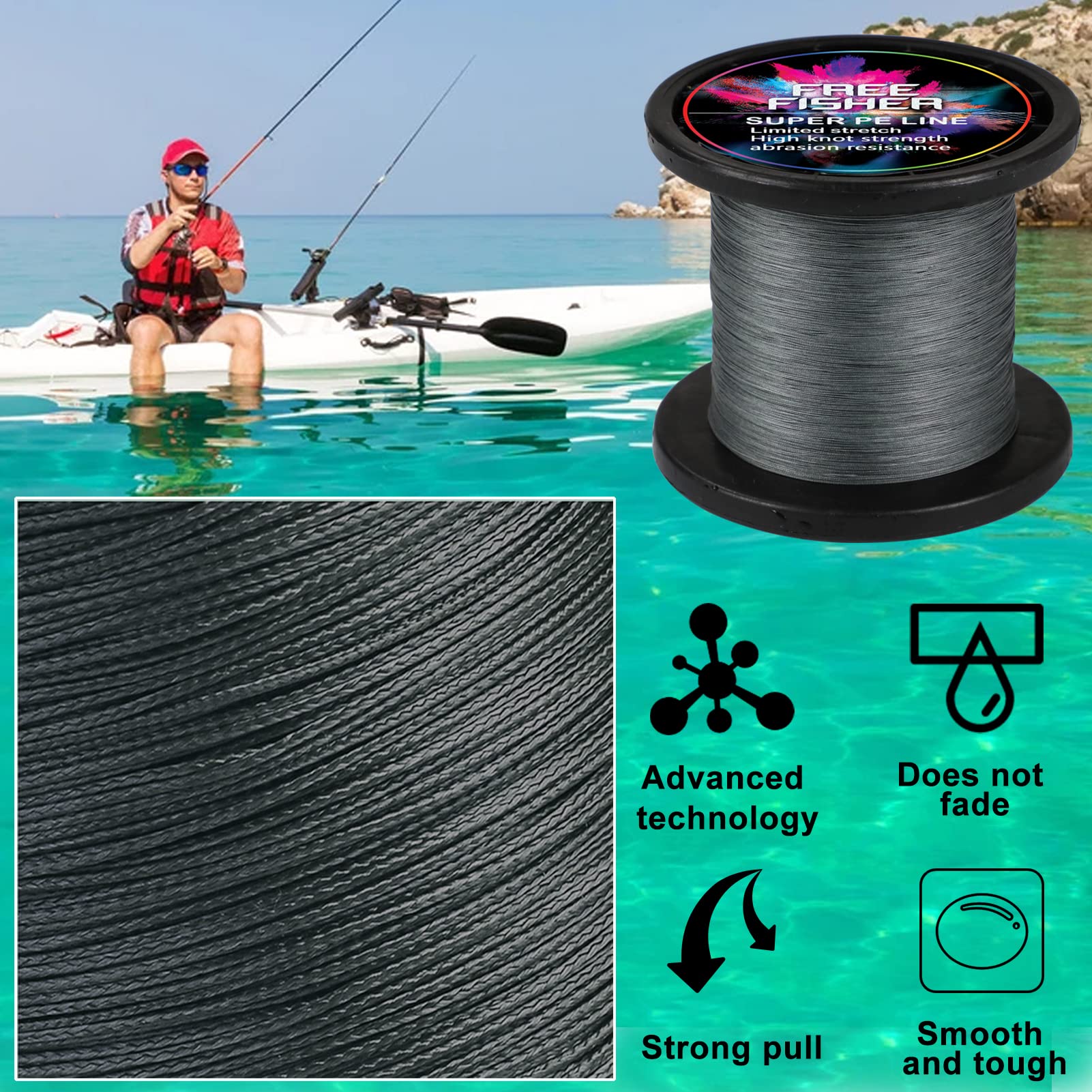 Sedal Trenzado Pesca 300m/1000m 8 Trenzados Resistentes Desgaste Suaves Hilos de Pesca PE Fuerte Tensión Línea Mar Pesca Línea 5.4-90kg, Gris (1000m), 12# (0.60mm/61kg)
