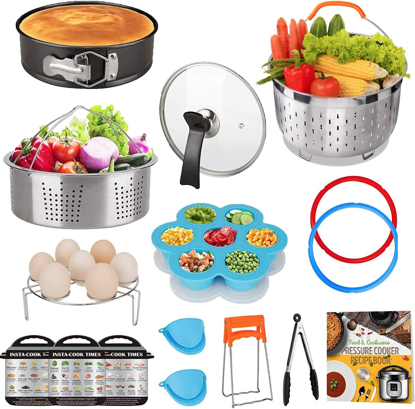 Accessories Set Compatible with 8 Quart Pot Only with Sealing Rings, Tempered Glass Lid, and Steamer Basket.