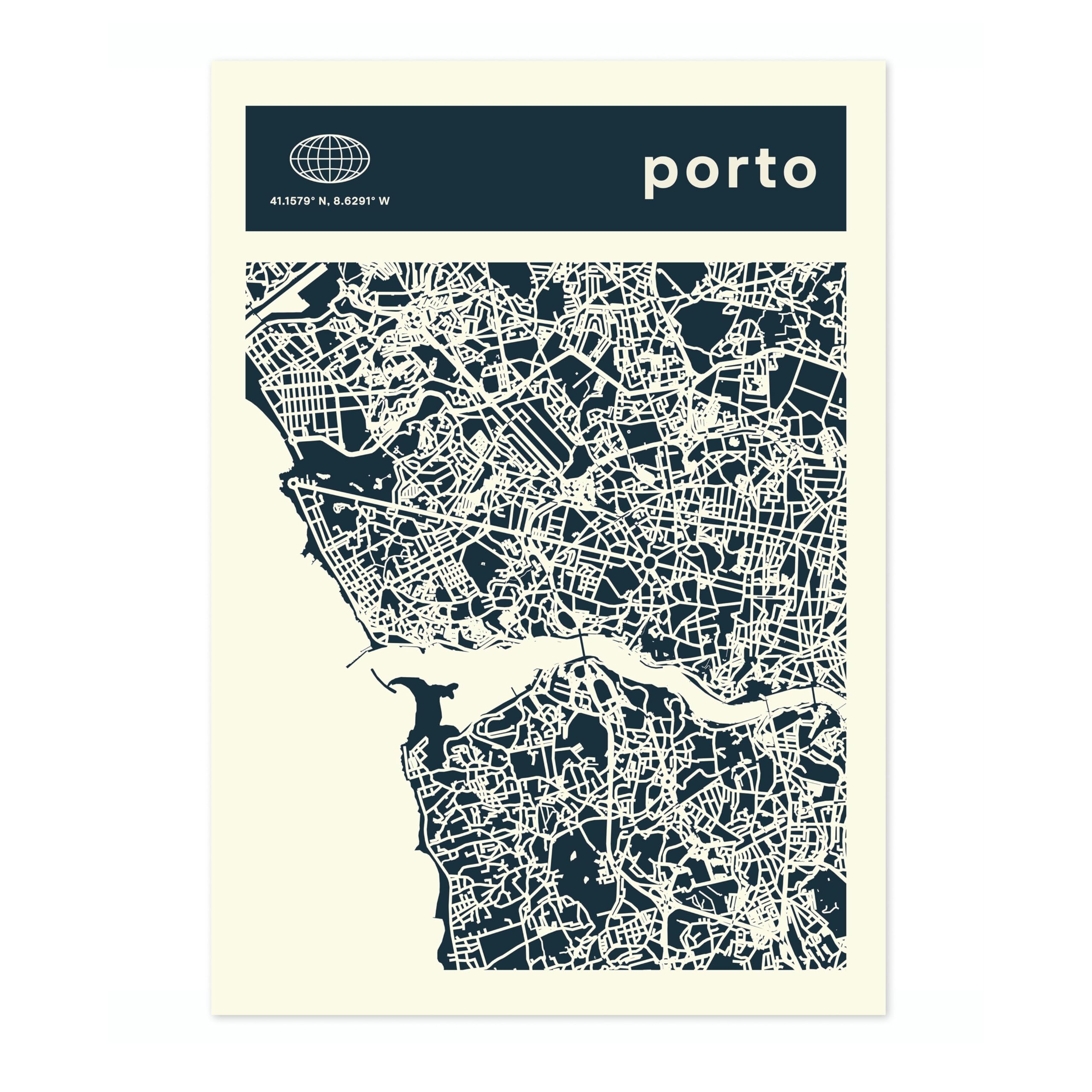 Porto Minimalist City Maps Poster, City Coordinates Print, Landmark Apartment Home Decor, A4 (Print Only) - 29.7x21cm