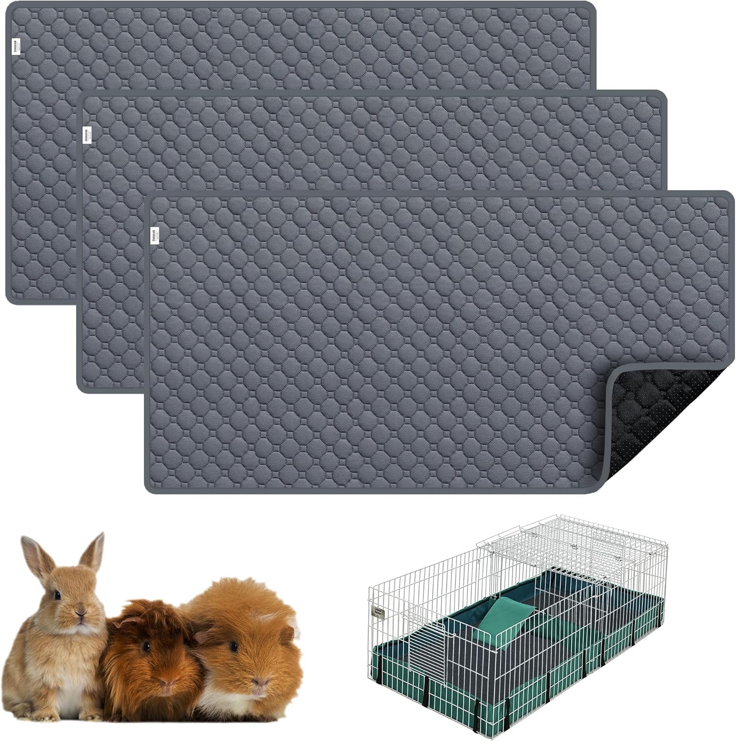 Guinea Pig Fleece Cage Liner, 24X36in 2Pack Guinea Pig Bedding for C&C 2X3 Cage , Super Absorbent & Odor Control & Washable & Reusable Guinea Pig Liner, Pee Pad Mat for Small Animal, Rabbit, Bunny