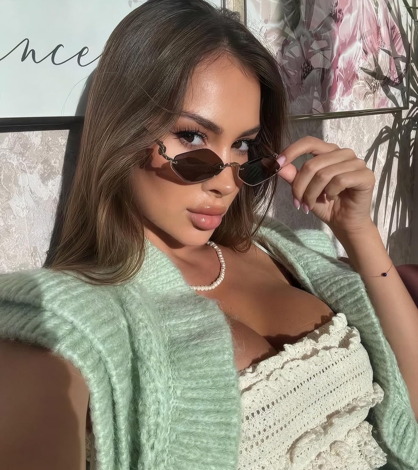 Retro Y2k Sunglasses for Women Men,Trendy Semi-Rimless Sun Glasses Irregular Narrow Gold Sunnies UV400 - Image 7