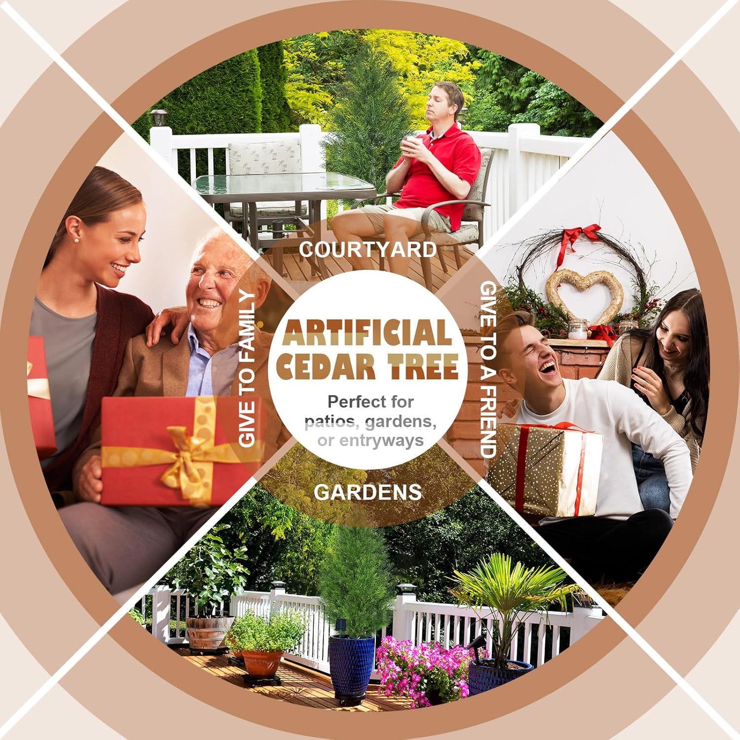 Artificial Cypress Topiary Tree Outdoor Solar Powered Pre-Lit Fake Topiary Bushes with 8 Modes Led Lights UV Resistant Flower Pots for Front Yard Porch Faux Tree Decorations with Ground Spikes, 2pcs