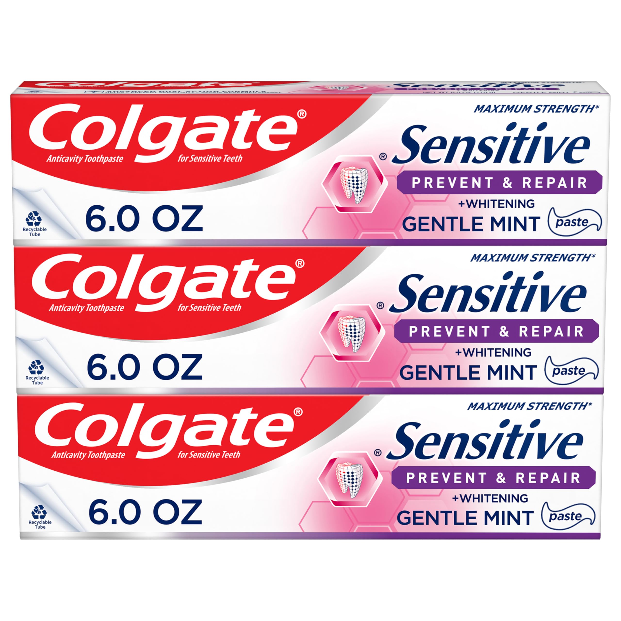 Colgate Sensitive Toothpaste with Whitening, Prevent and Repair, 6 Ounce, 3 Pack
