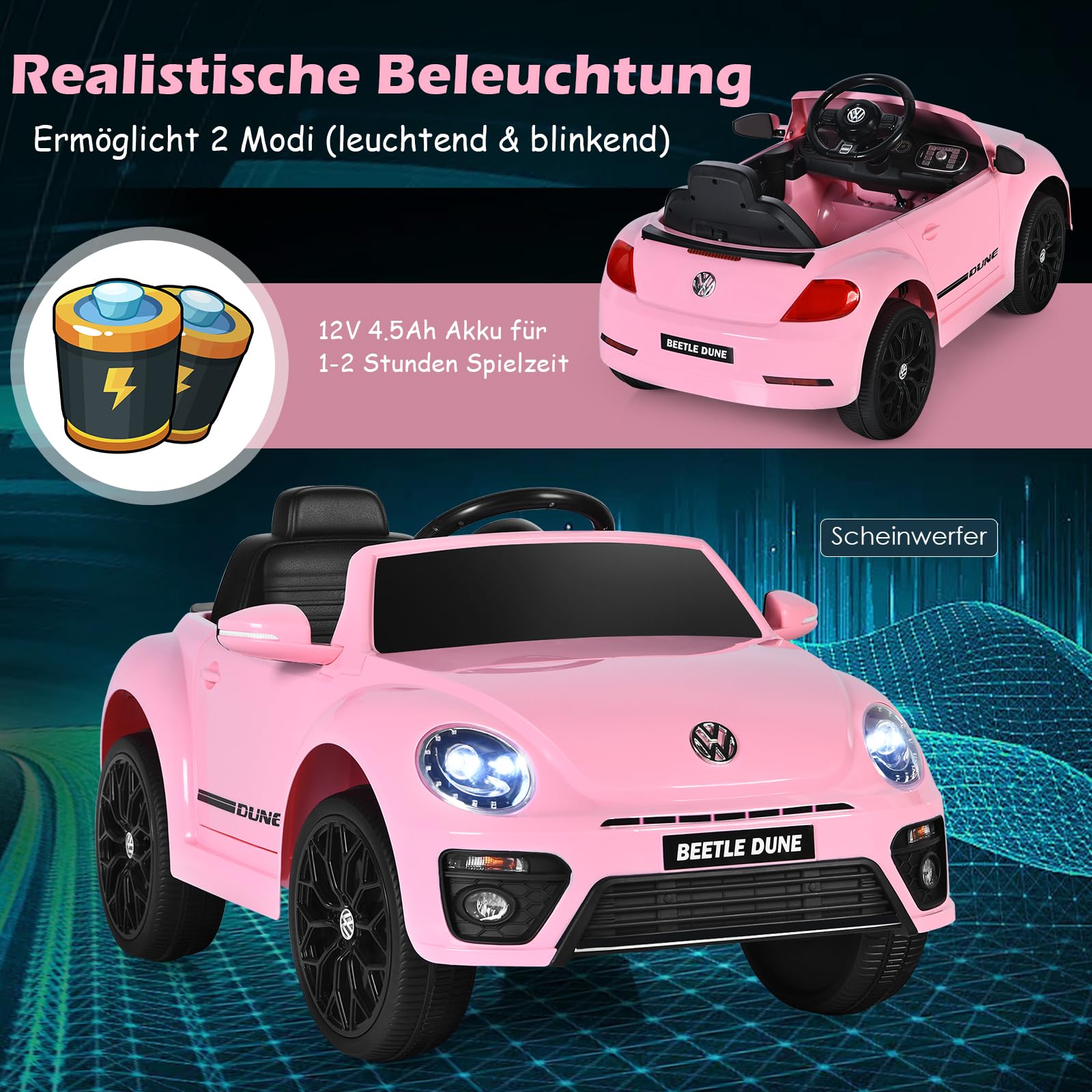 GOPLUS Kinder Elektroauto mit 2,4 G Fernbedienung, 12V Kinderauto mit Musik, Hupe, stoßdämpfenden Rädern & Scheinwerfer, Kinderfahrzeug mit 2 Türen zum Öffnen, bis 5 km/h, für Kinder 3-8 Jahre (Rosa)