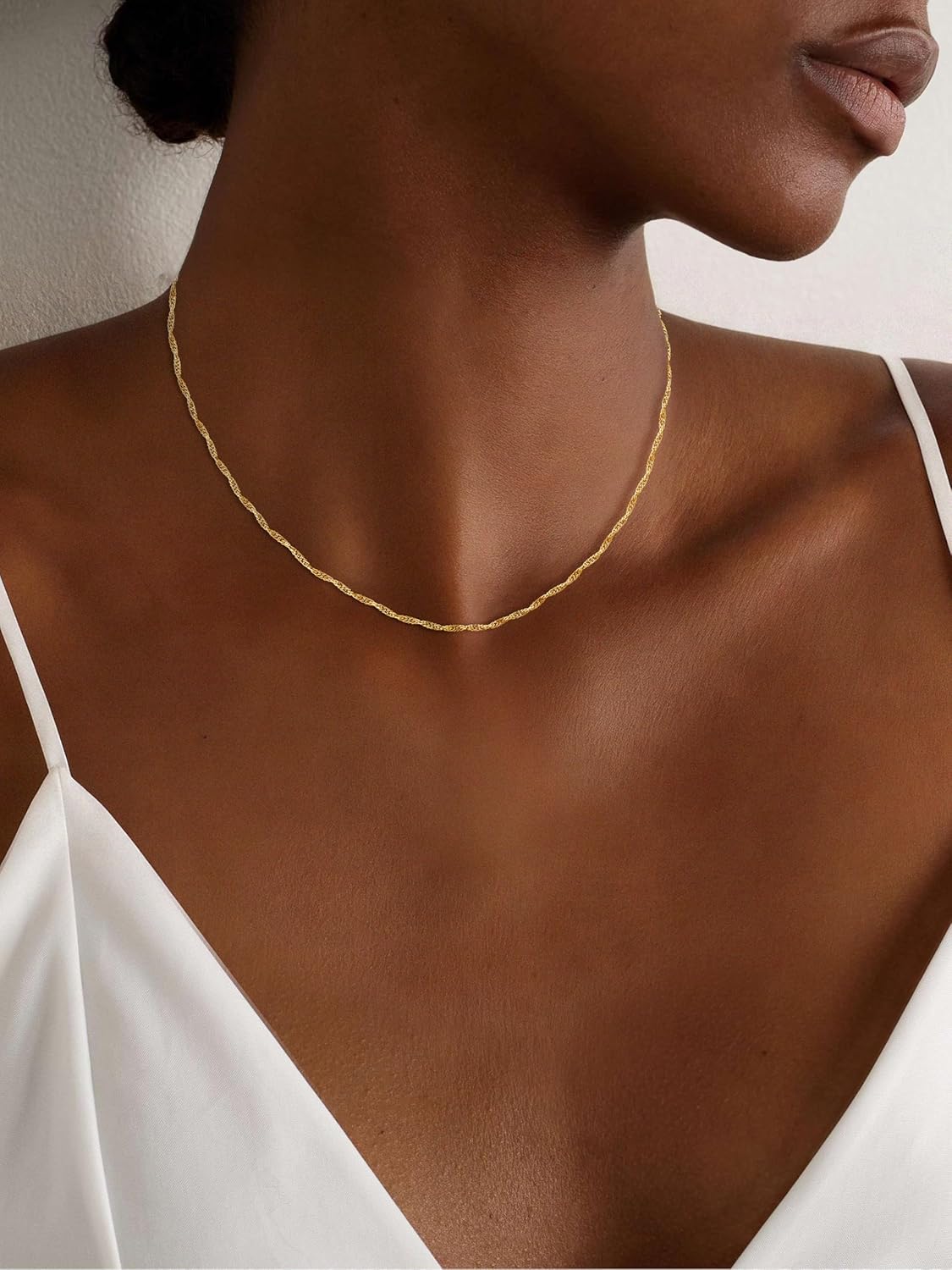 925 Sterling Silver Necklace Silver Chain Necklace for Women Twist Chain 16K Gold Plated Chain Simple Dainty Necklace for Women Waterproof Trendy Jewelry Gift - Image 4