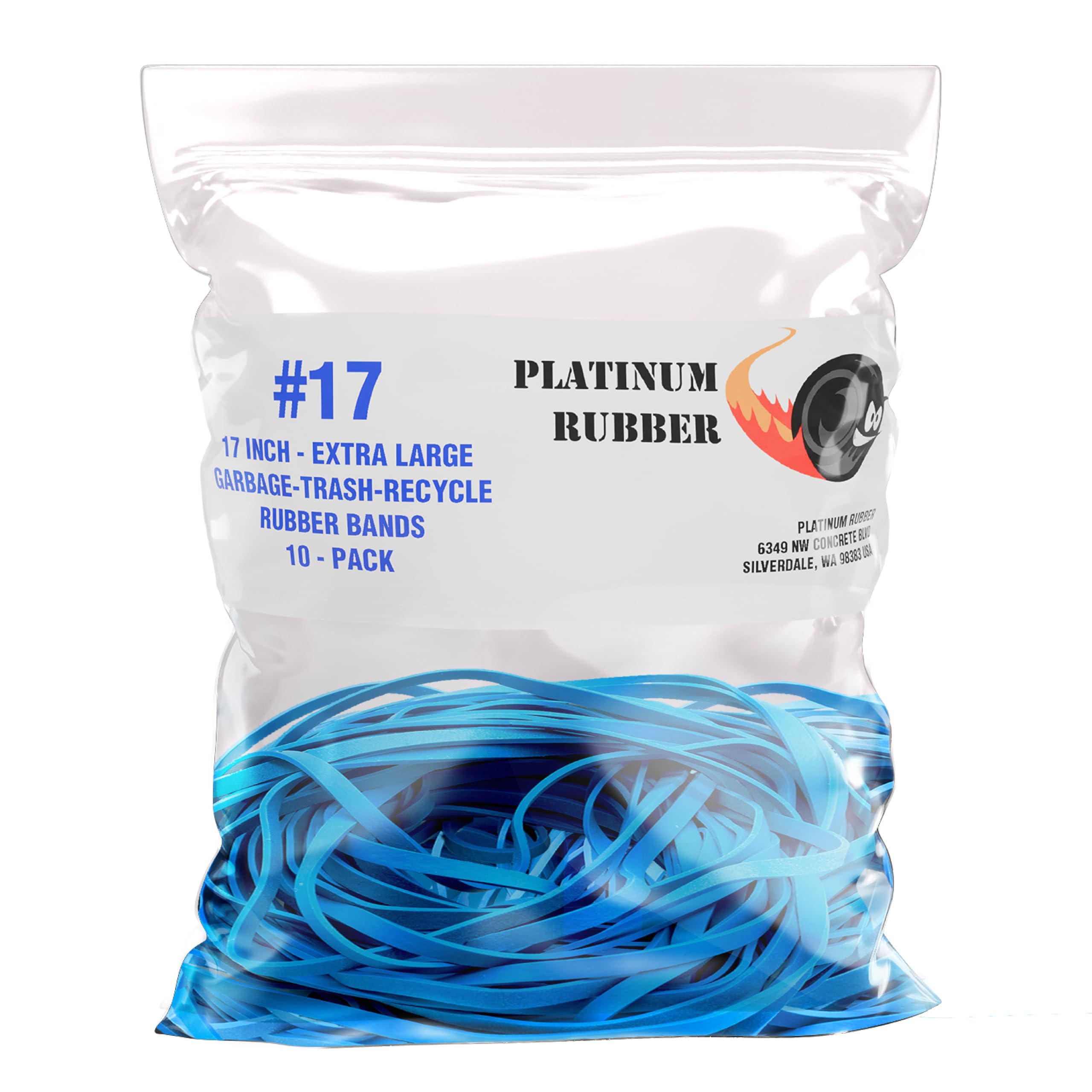 Garbage Trash Can Rubber Bands Blue Large Size 17" Inch Rubberbands Kitchen Compactor Tote Bin 55-65 Gallon 95 96-100 Gal Toter Oversize Big bag liner