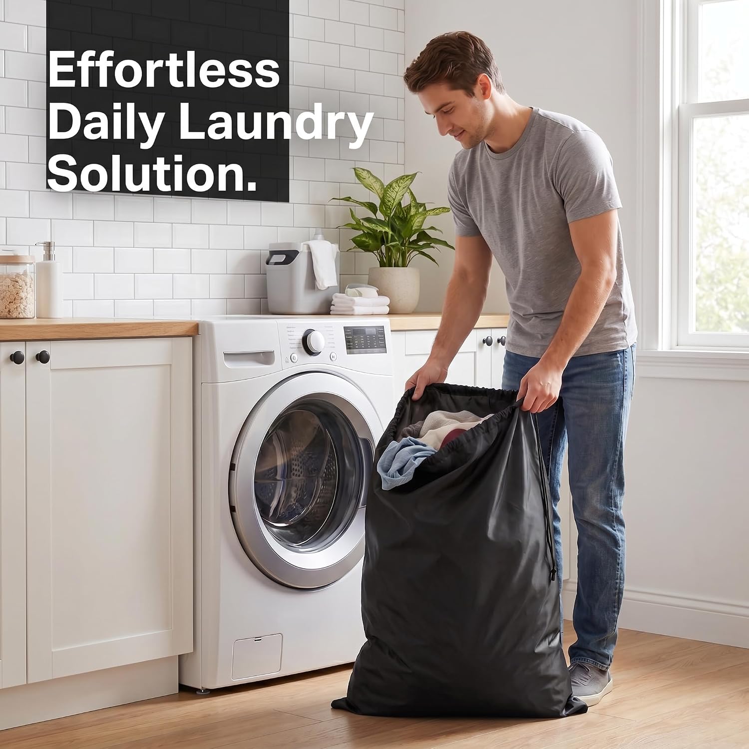 Laundry Bag, Extra Large, Black, 27 x 40 Inch | Heavy Duty Drawstring Closure, Durable Black Oxford Cloth, Machine Washable Organizer for Travel, College, Dorm, Apartment