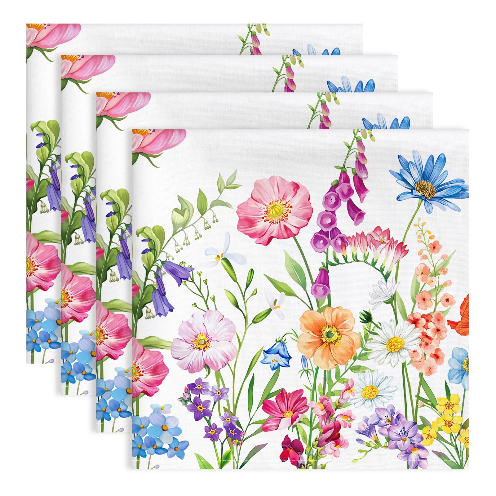 Arquiel Wildflower Cotton Cloth Napkins Spring Summer Print Reusable Soft Dinner Napkins for Everyday Dining, Parties, Weddings and Table Settings, Set of 4, 45 x 45 cm โ image 1