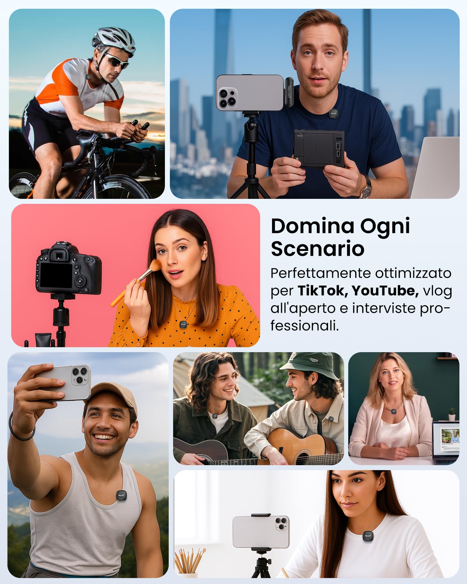 Mini Microfono Wireless USB C per iPhone 15 16 Android Samsung Microfono per Cellulare e PC con Cancellazione Rumore AI Microfono Wireless Professionale per Video Social Vlog YouTube TikTok 32H