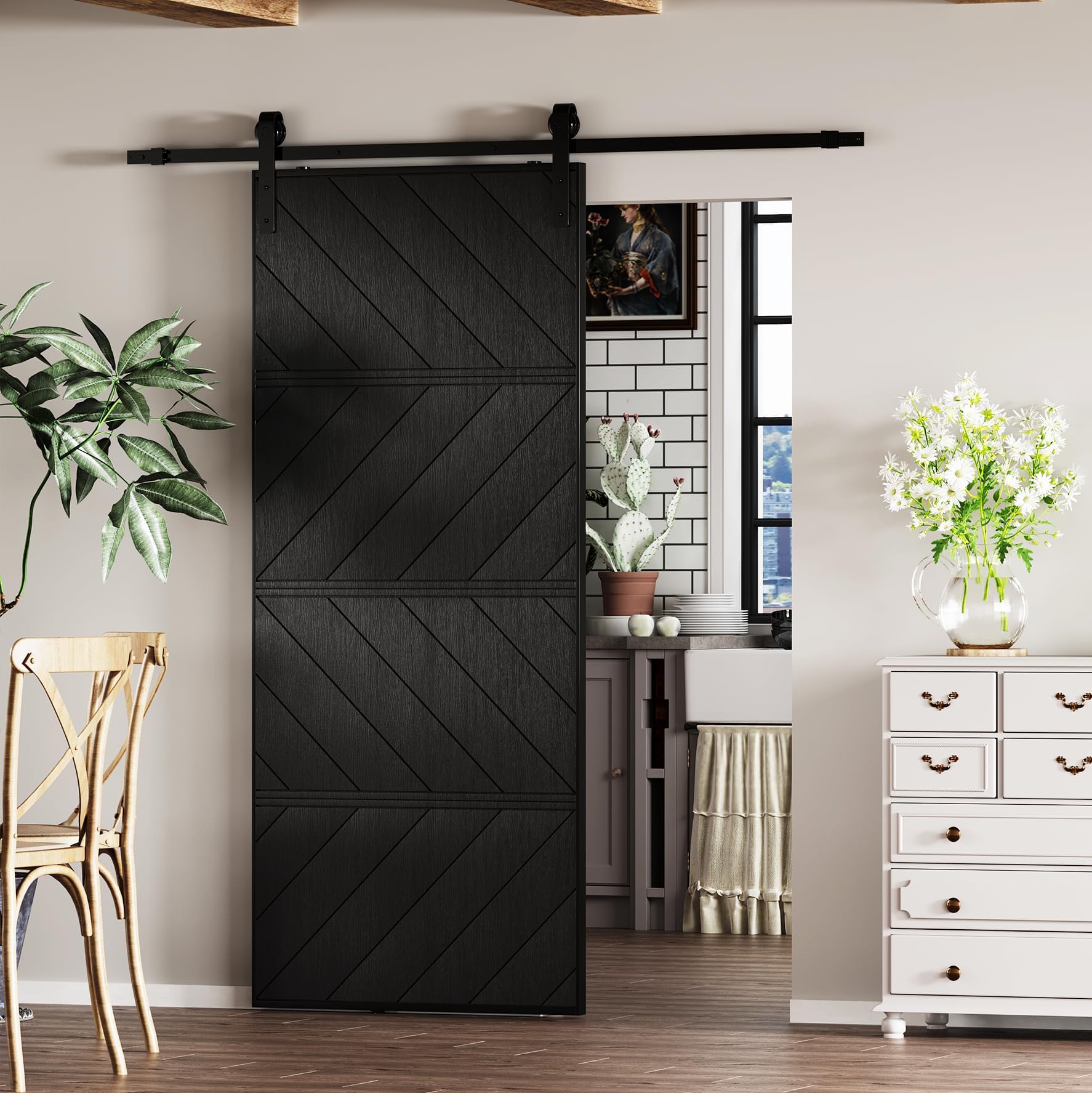 BARNER HOME 36in X 84in Sliding Barn Door, MDF, with Waterproof Surface, DIY Assemble, Pre-drilled Barn Door Slab with Installation Hardware Kit,Black