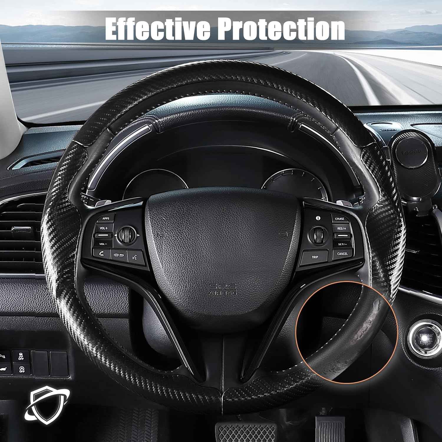 Aimato Customized Steering Wheel Cover for Honda Civic 2016-2021/CR-V 2017-2021/Clarity 2018-2021, Thin,Anti-Slip,Scratch-Resistant Exclusive Car Accessory for Honda, Matte Black