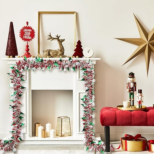 Miniatura 6 de Guirnalda de Oropel Retorcido de Navidad, 33 pies de Guirnalda de Papel Metálico Brillante Artificial para Decoraciones de Árbol de Navidad, para